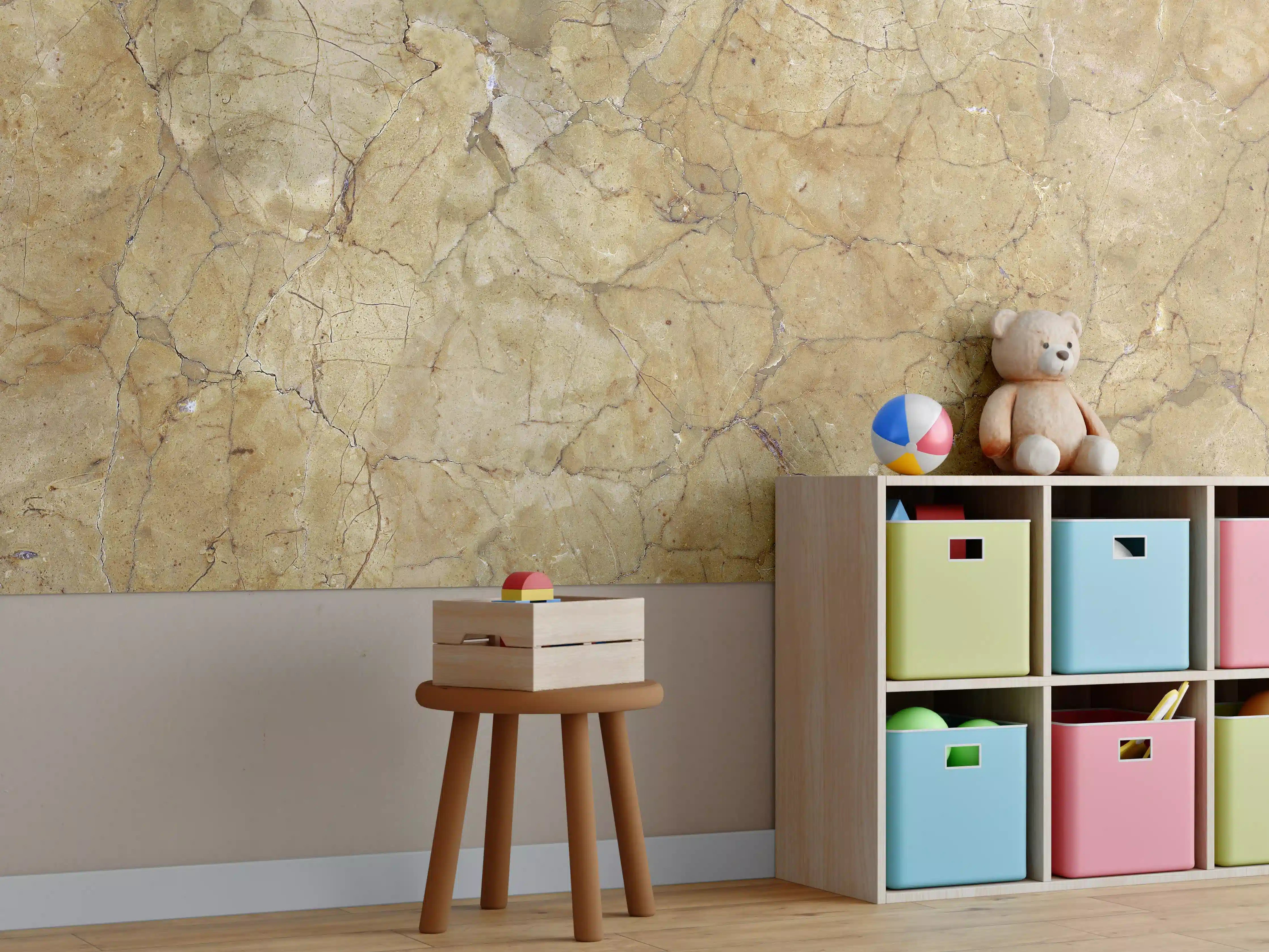 Kinderzimmer Wandgestaltung - Graue Marmoroptik mit Weißnuancen