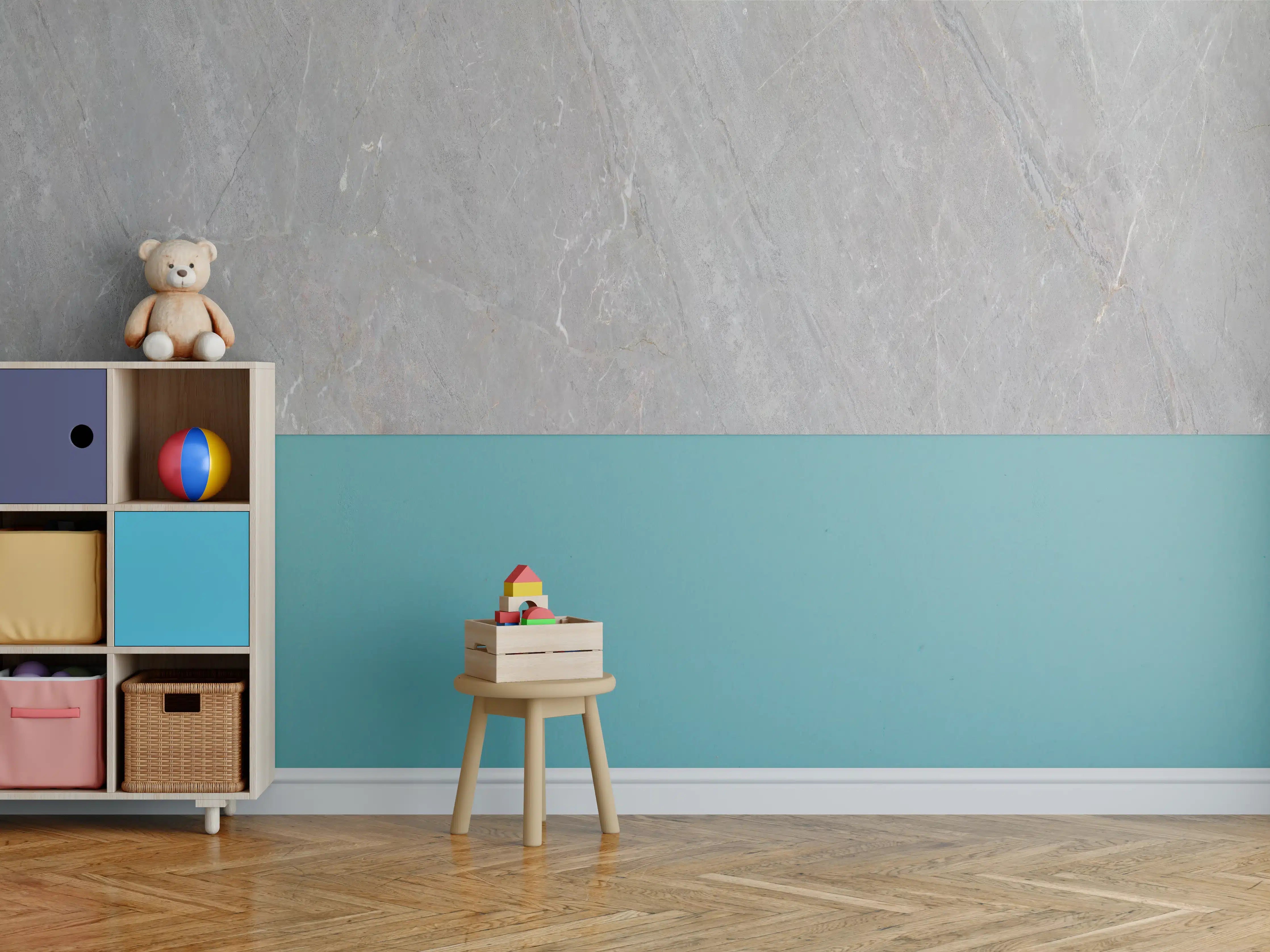 Kinderzimmer Wandgestaltung - Graue Marmoroptik mit feiner Struktur