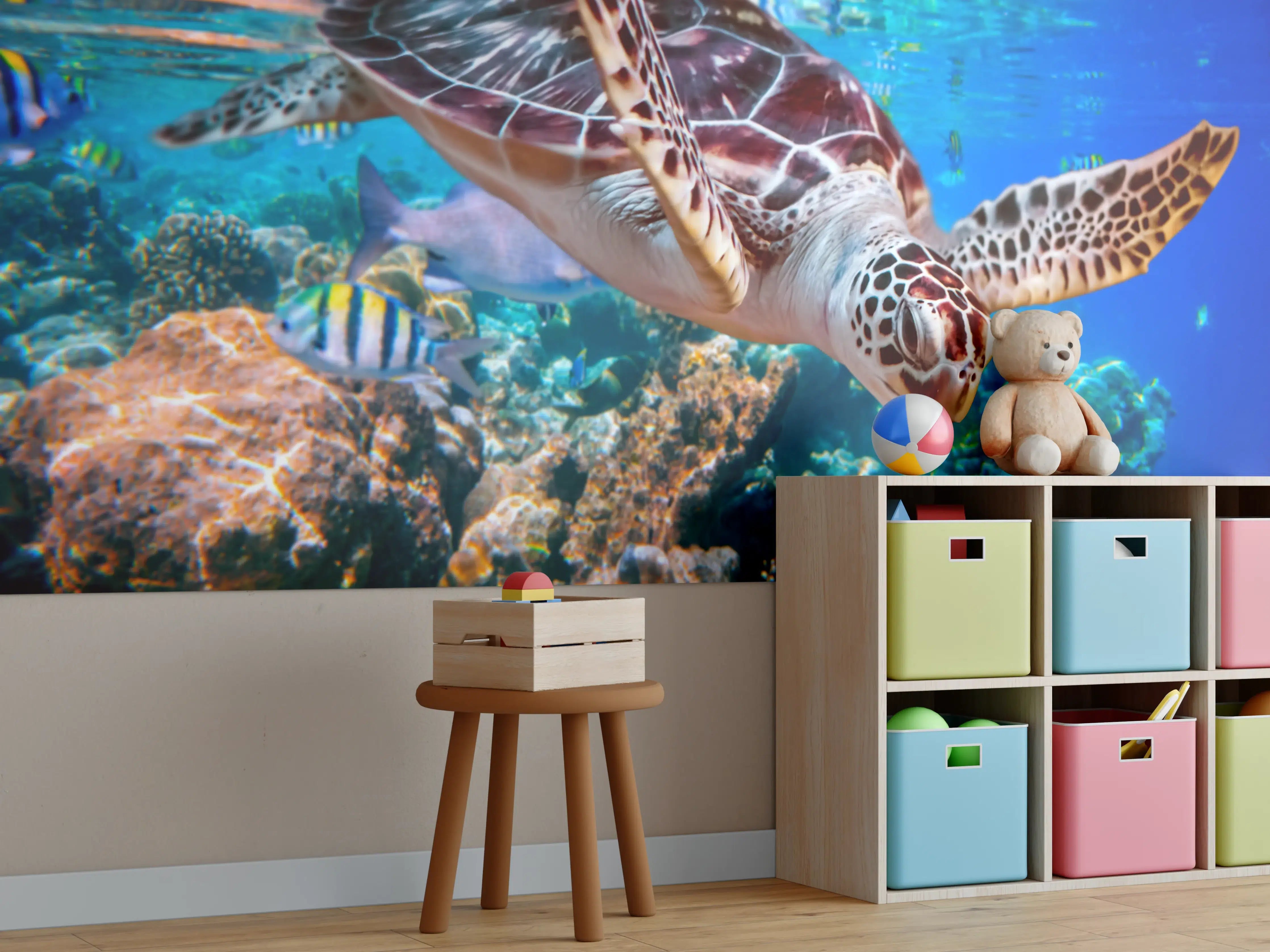 Kinderzimmer Wandgestaltung - Graue Meereskröte im Korallenmeer