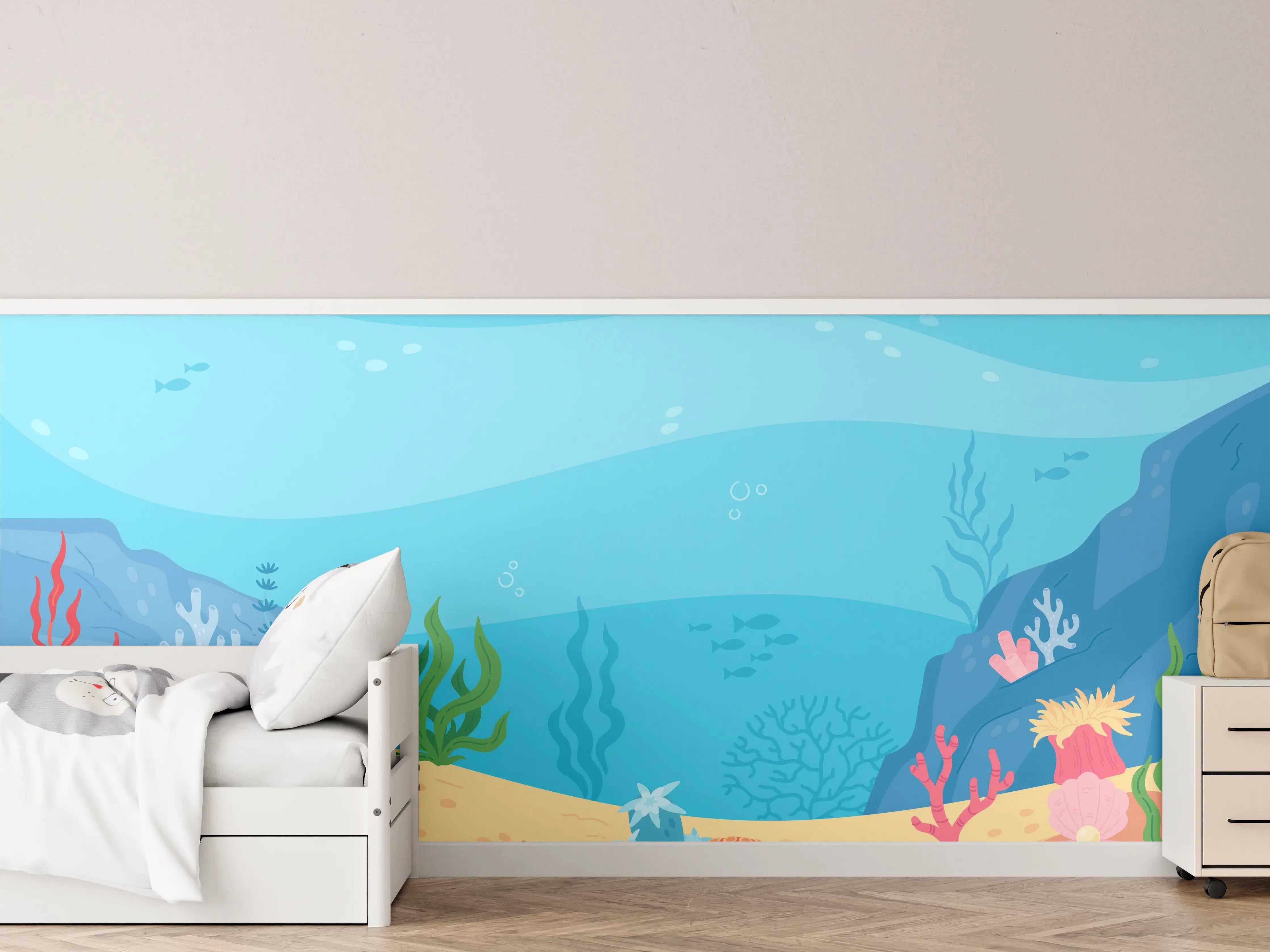 Kinderzimmer Wandgestaltung - Graue Meereswelt mit Korallen