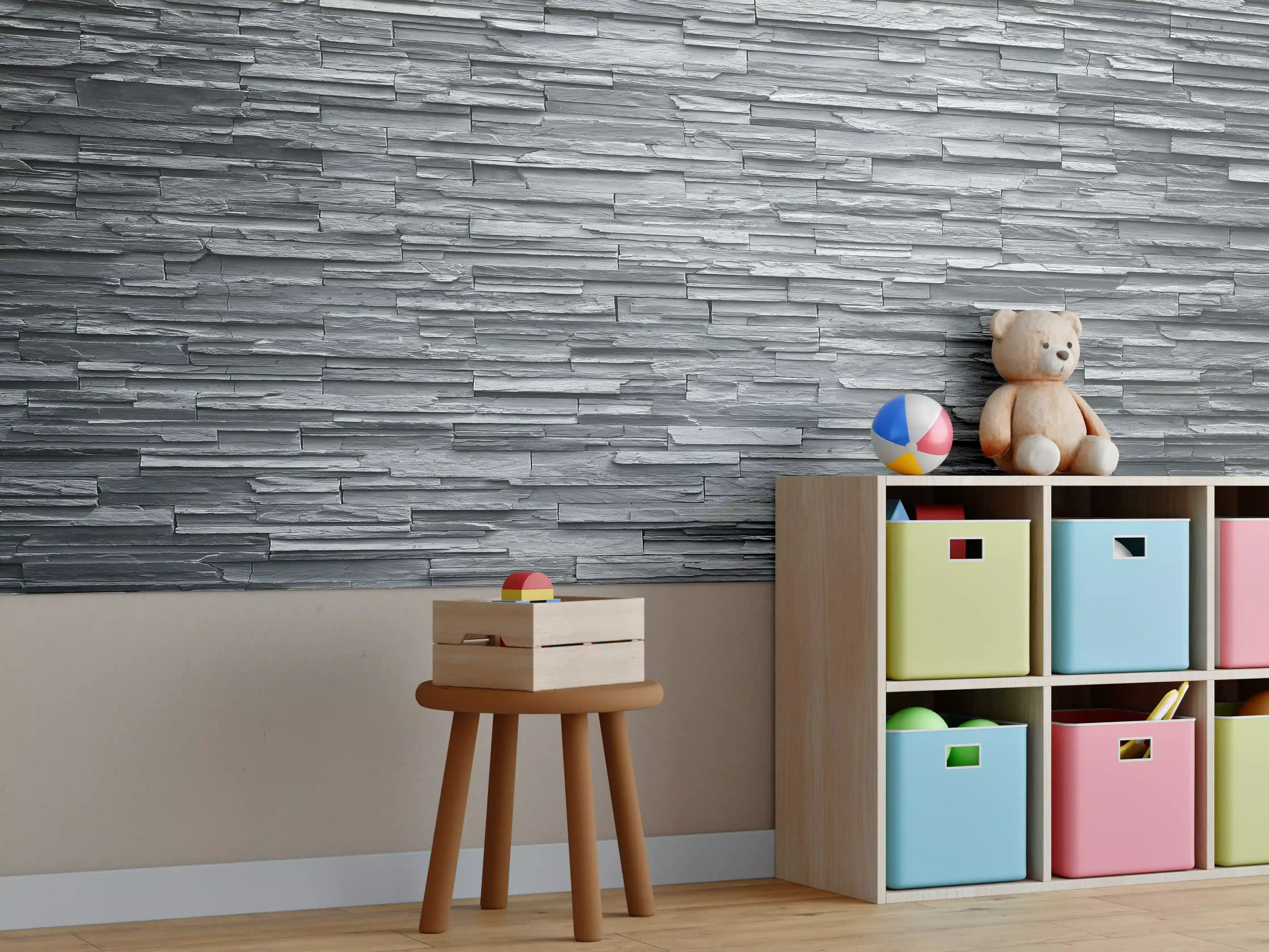 Kinderzimmer Wandgestaltung - Graue Steinziegel