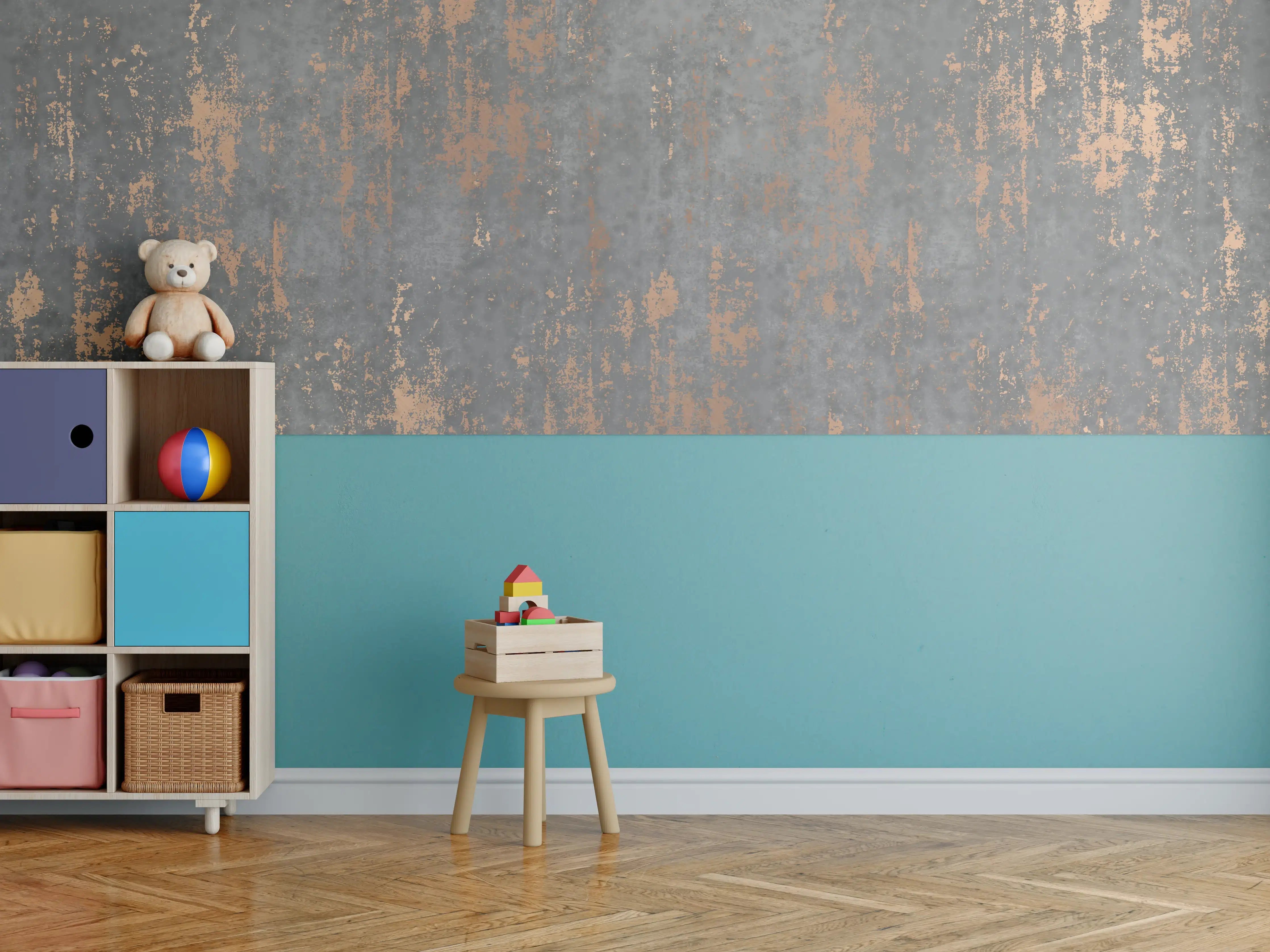 Kinderzimmer Wandgestaltung - Graue Textur mit goldenen Akzenten