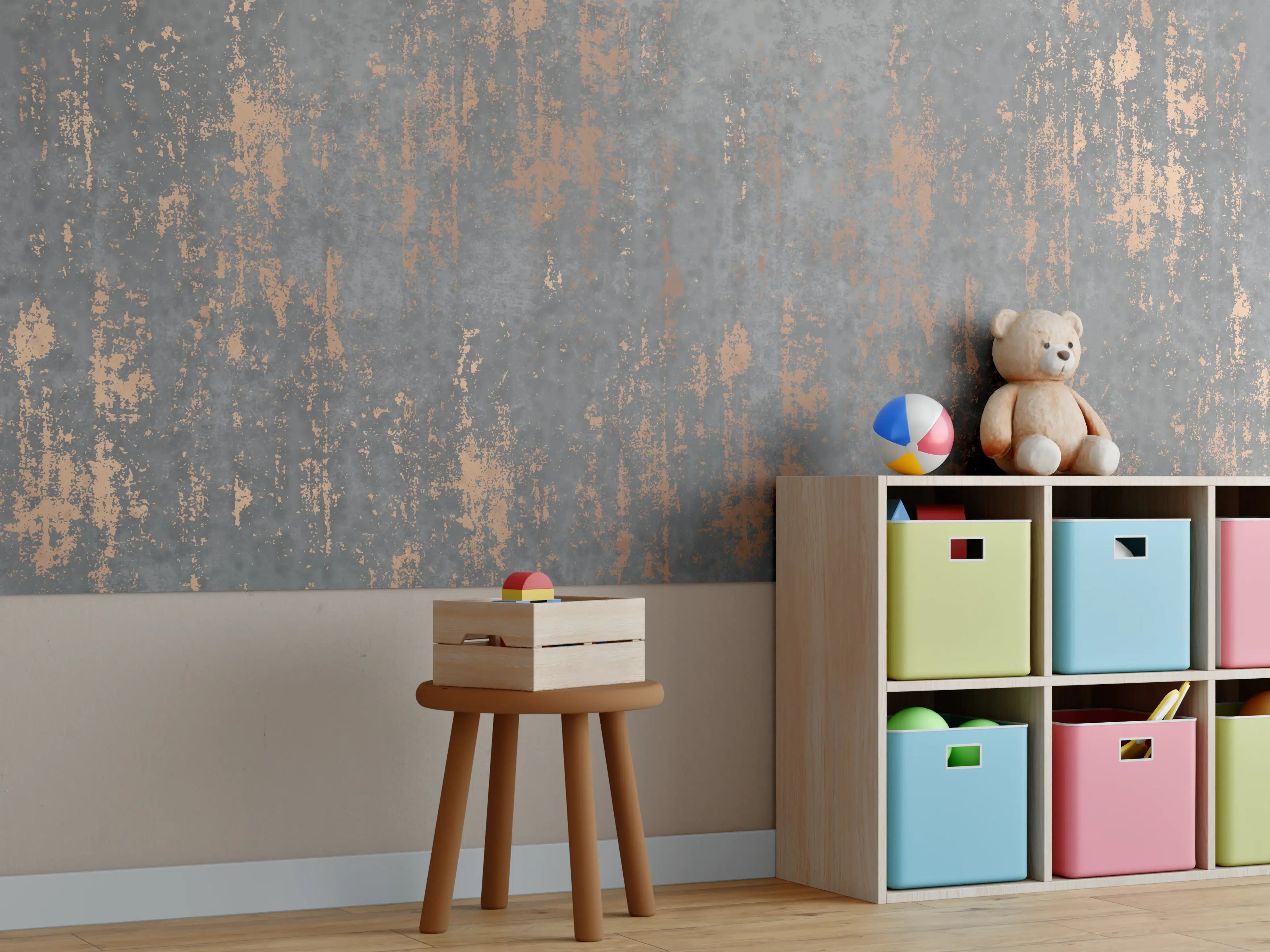 Kinderzimmer Wandgestaltung - Graue Textur mit goldenen Akzenten