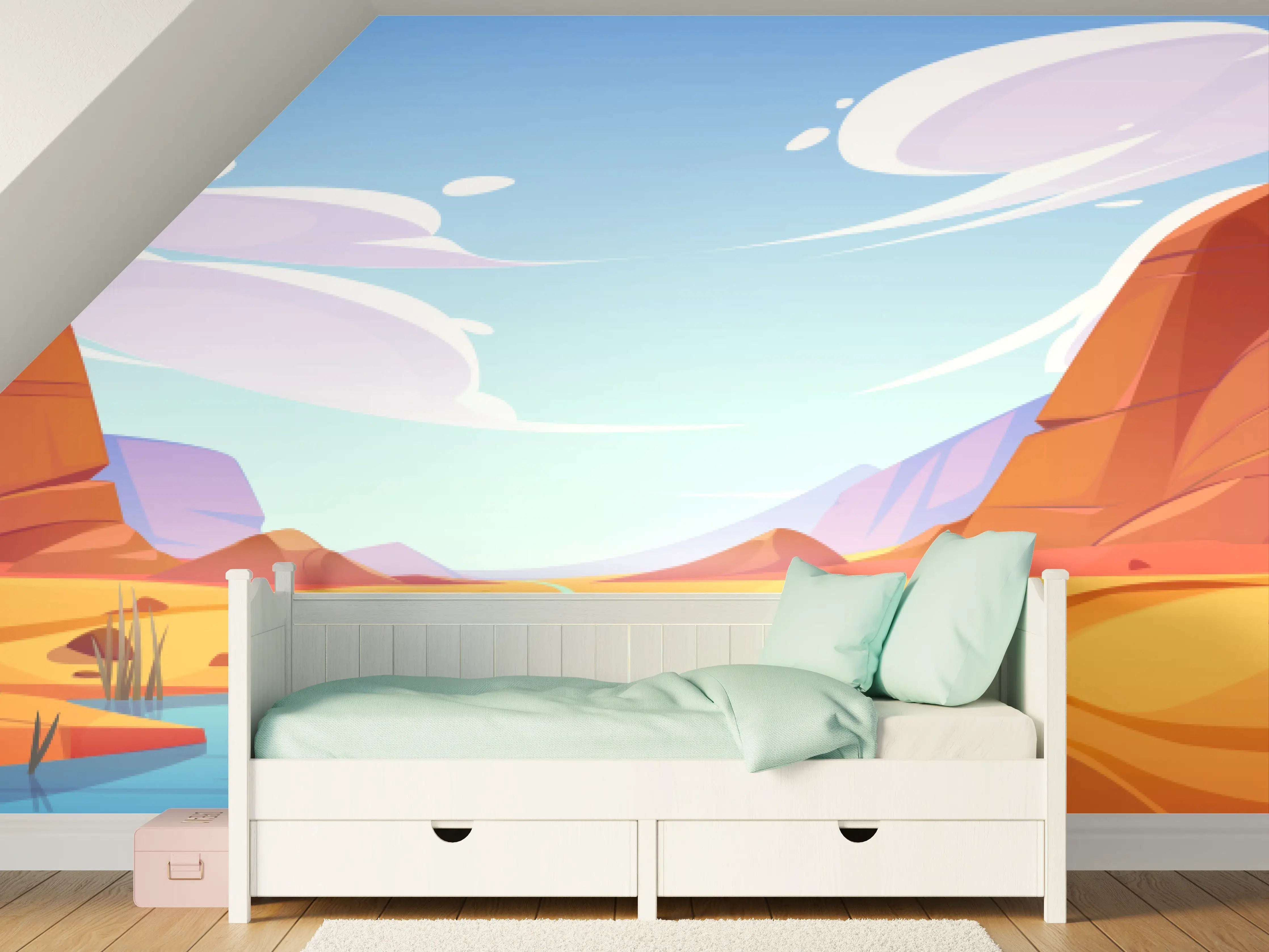 Kinderzimmer Wandgestaltung - Graue Wüste am Fluss