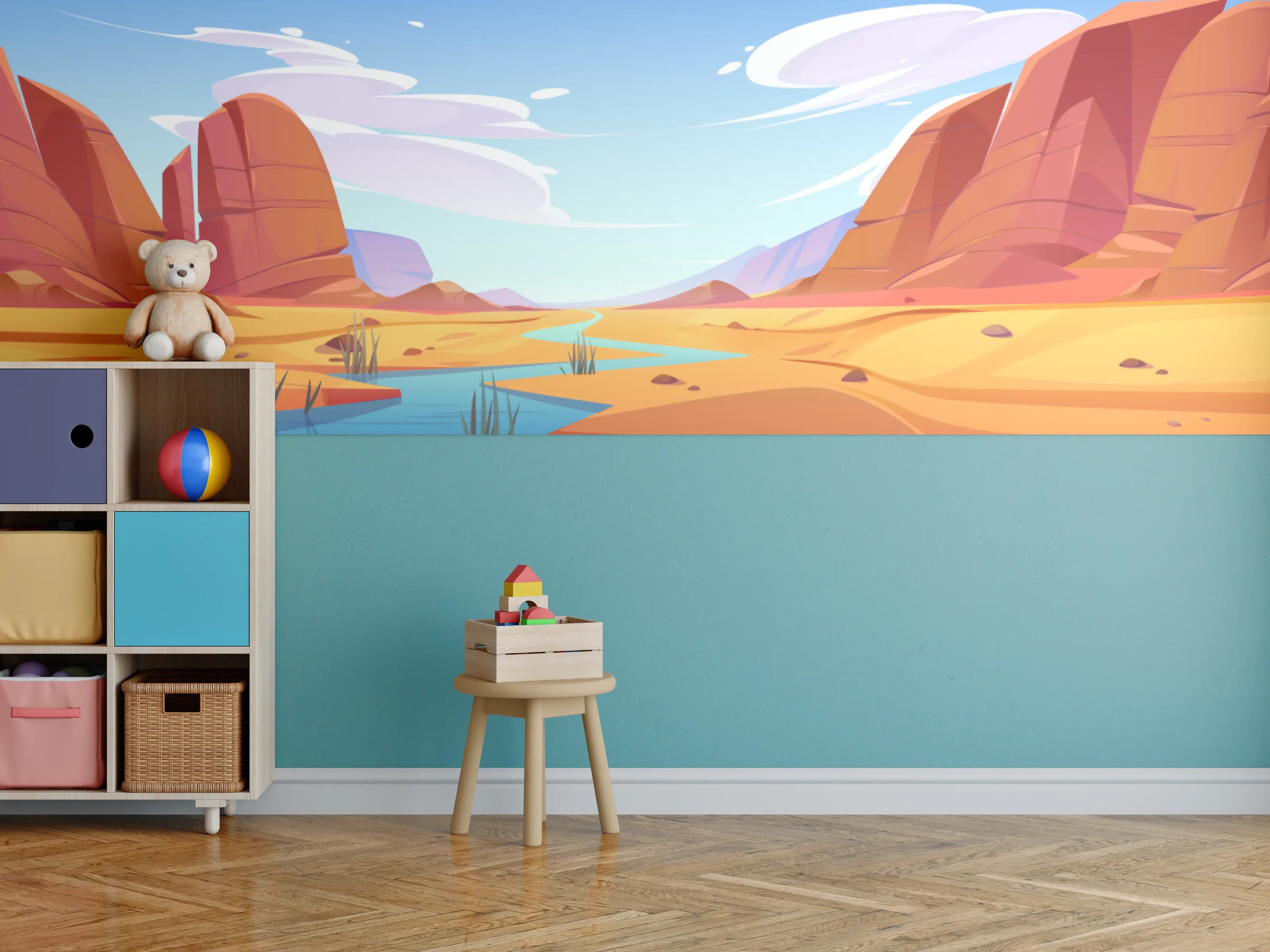 Kinderzimmer Wandgestaltung - Graue Wüste am Fluss