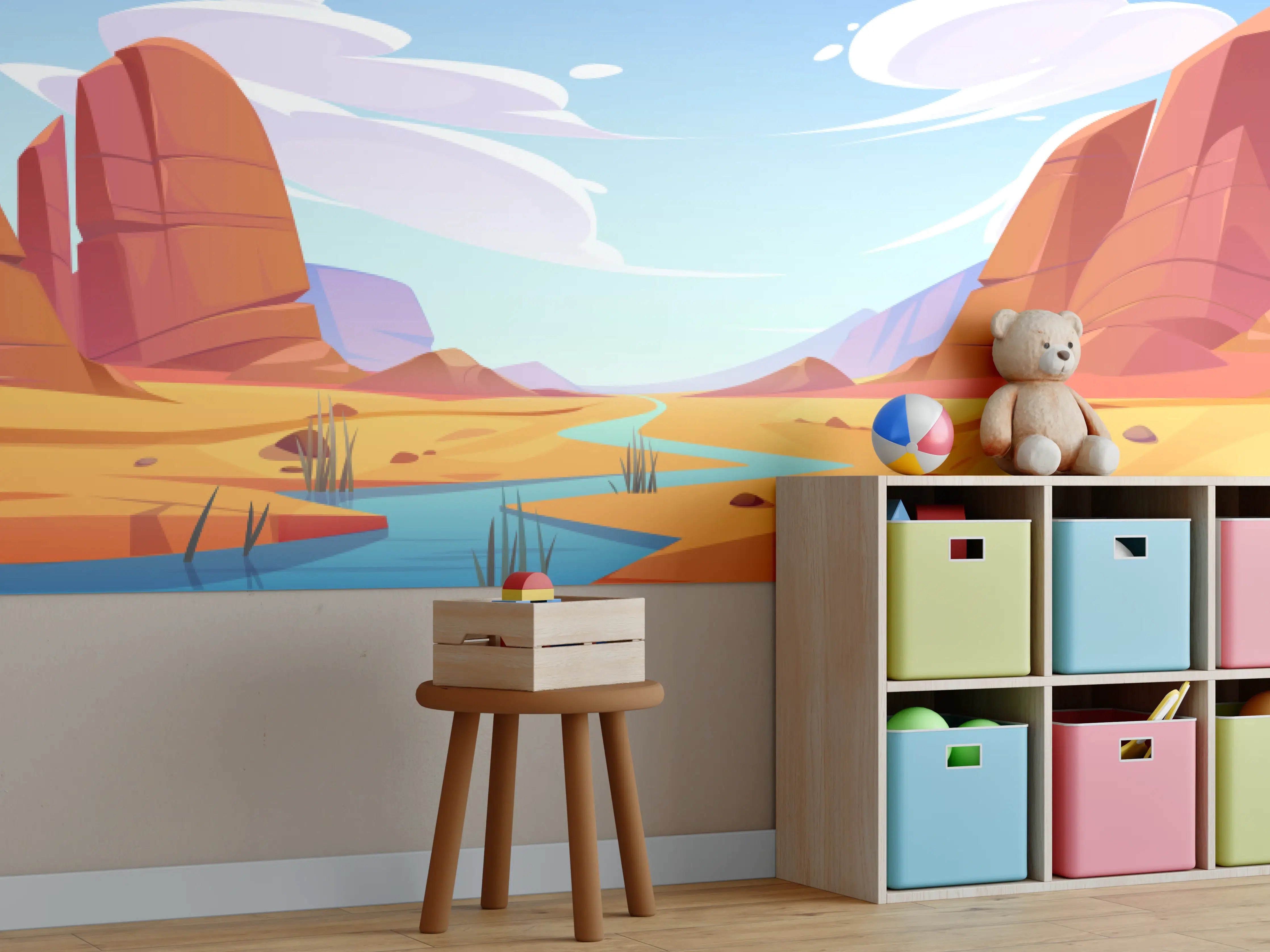 Kinderzimmer Wandgestaltung - Graue Wüste am Fluss