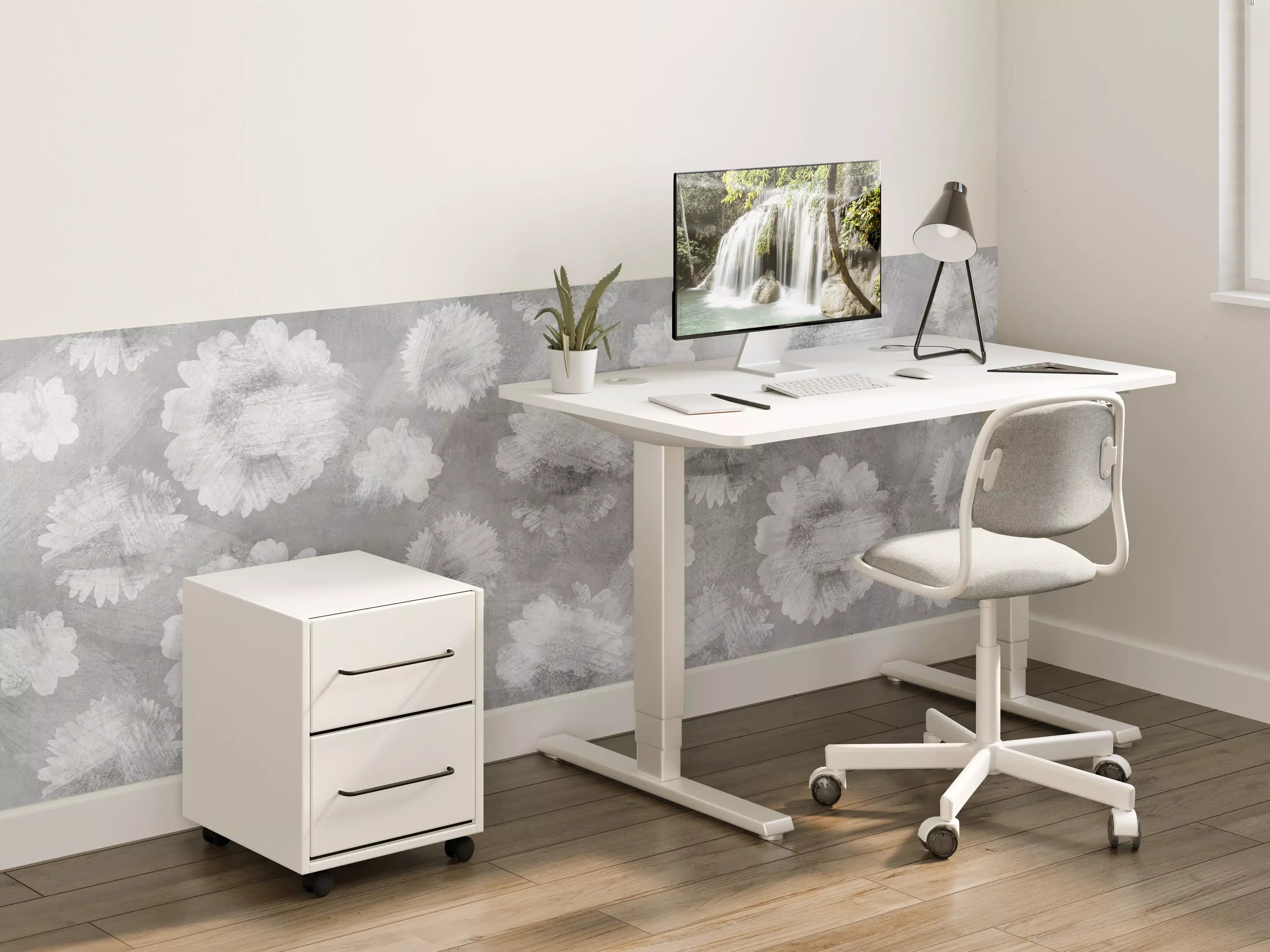 Kinderzimmer Wandgestaltung - Graue Zement Wand mit weißem Blumenmuster