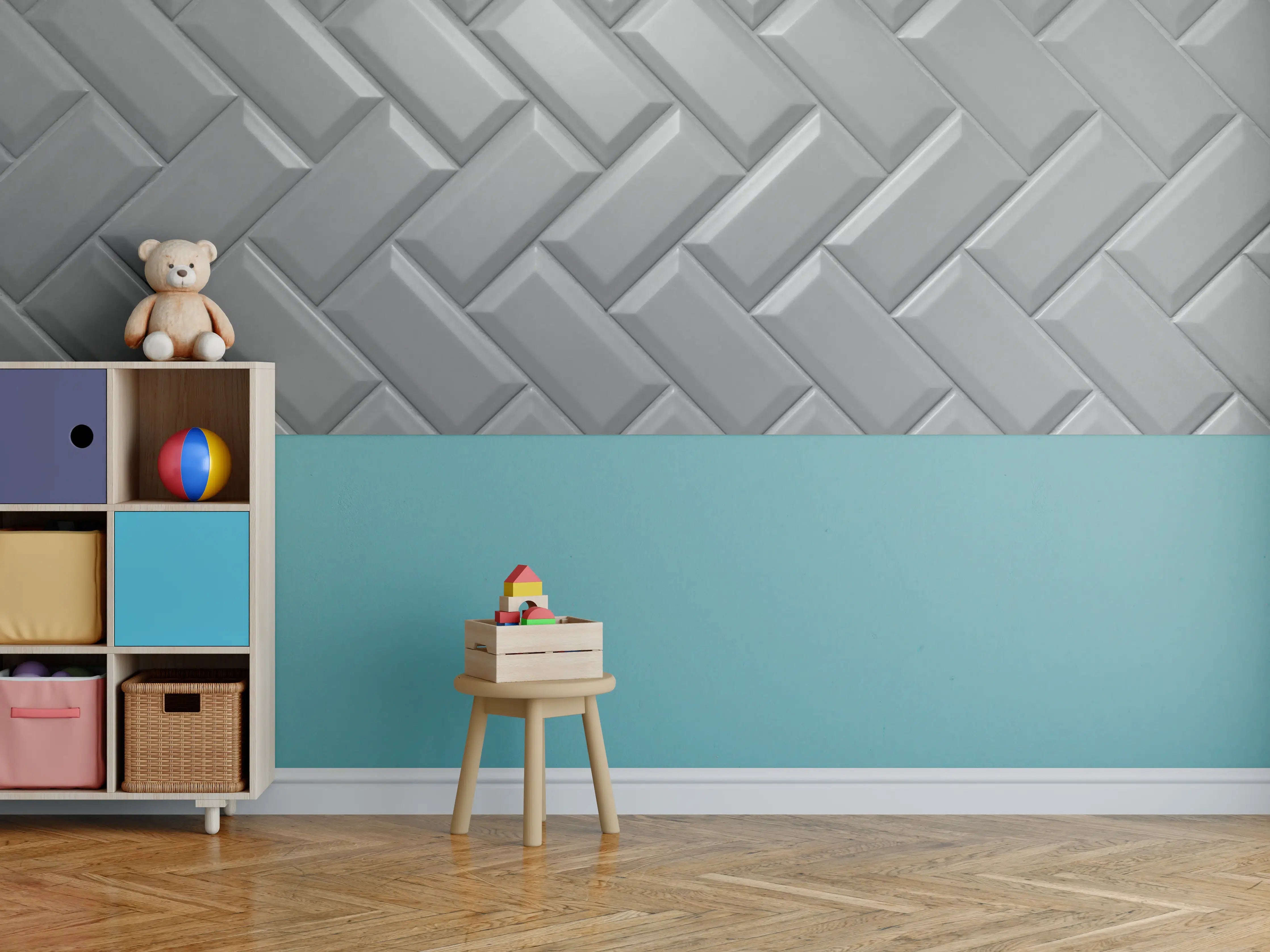 Kinderzimmer Wandgestaltung - Graue matte Keramikfliesen