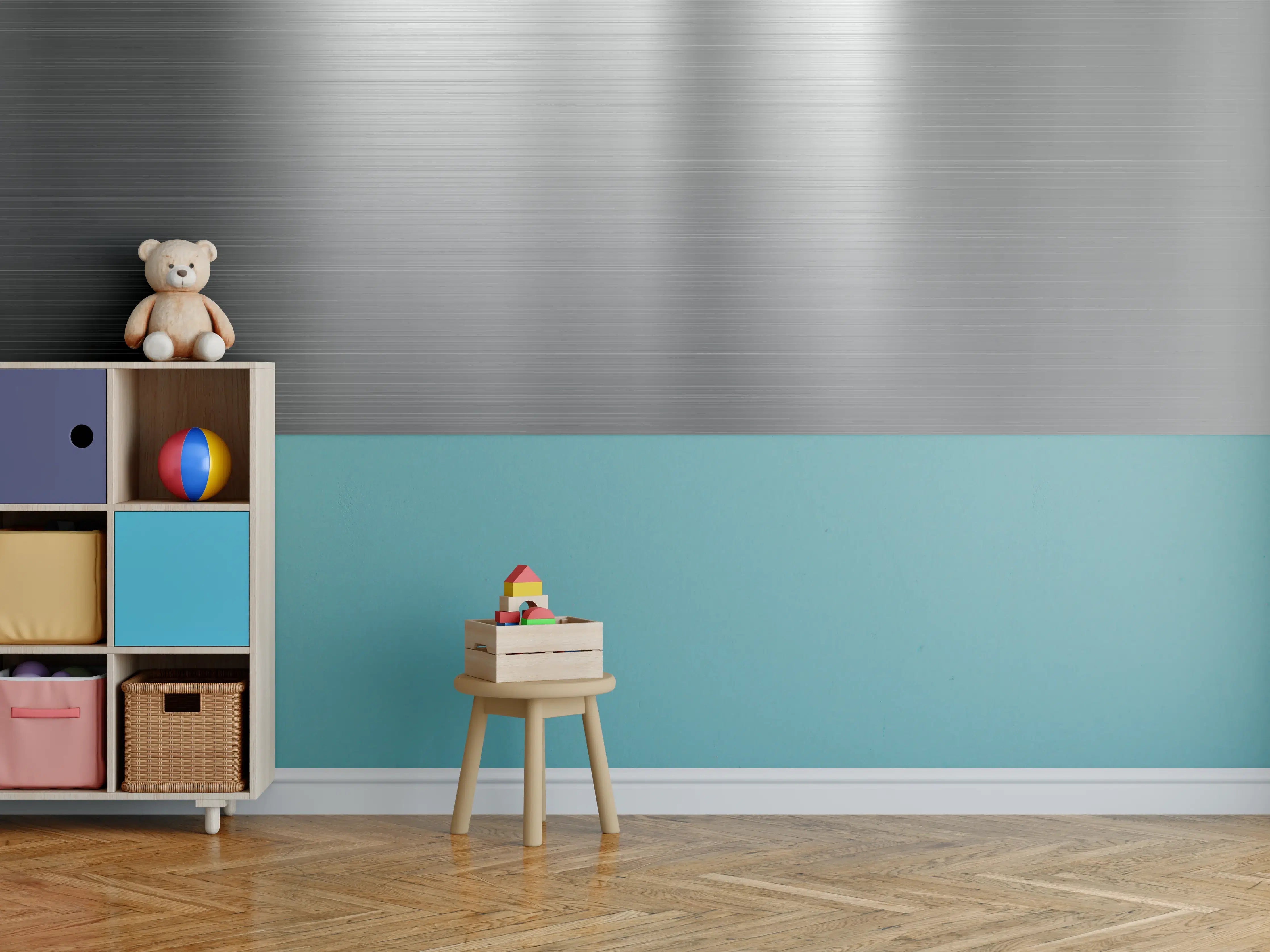 Kinderzimmer Wandgestaltung - Graue metallische Oberfläche mit Linienstruktur