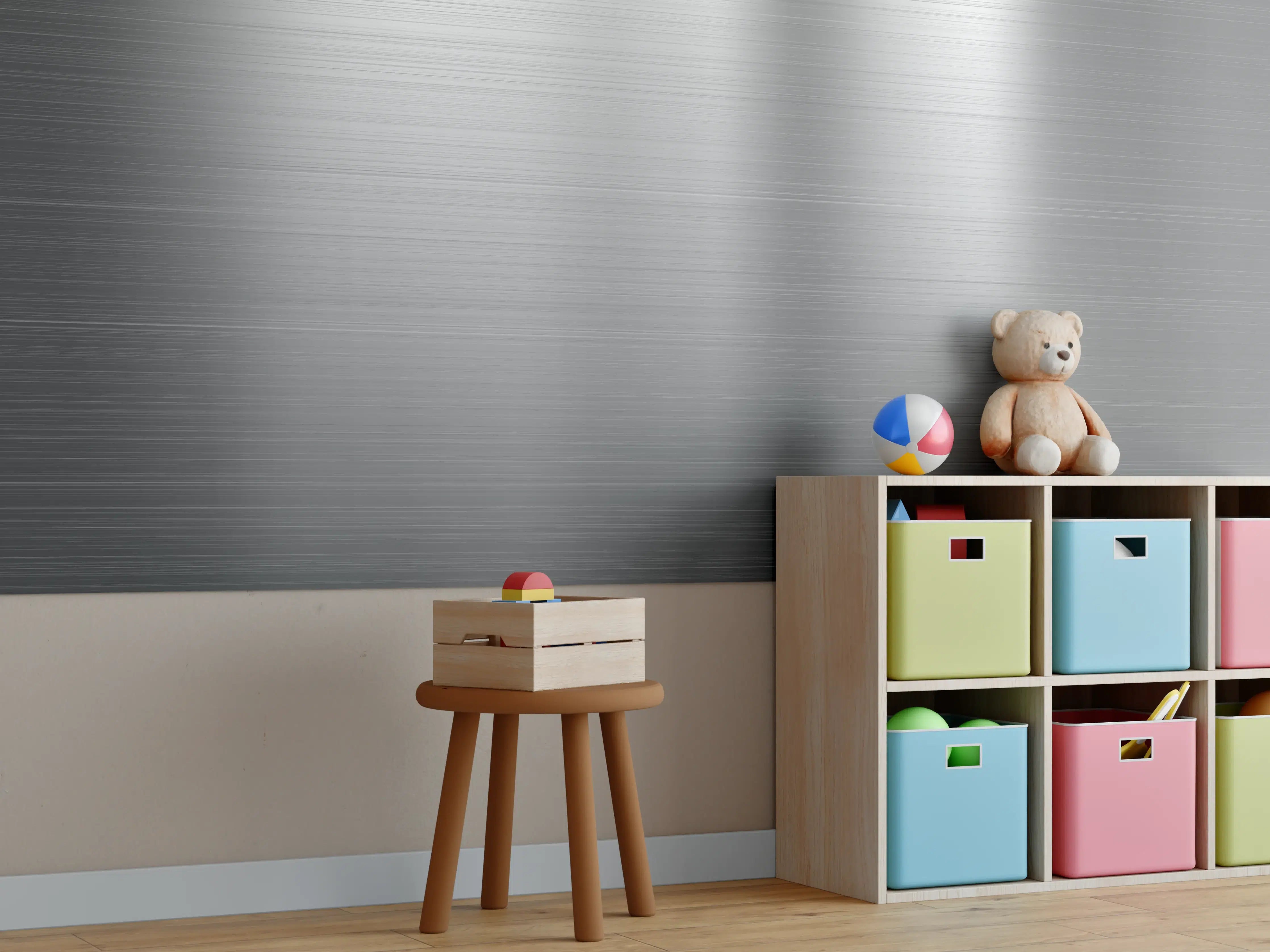 Kinderzimmer Wandgestaltung - Graue metallische Oberfläche mit Linienstruktur