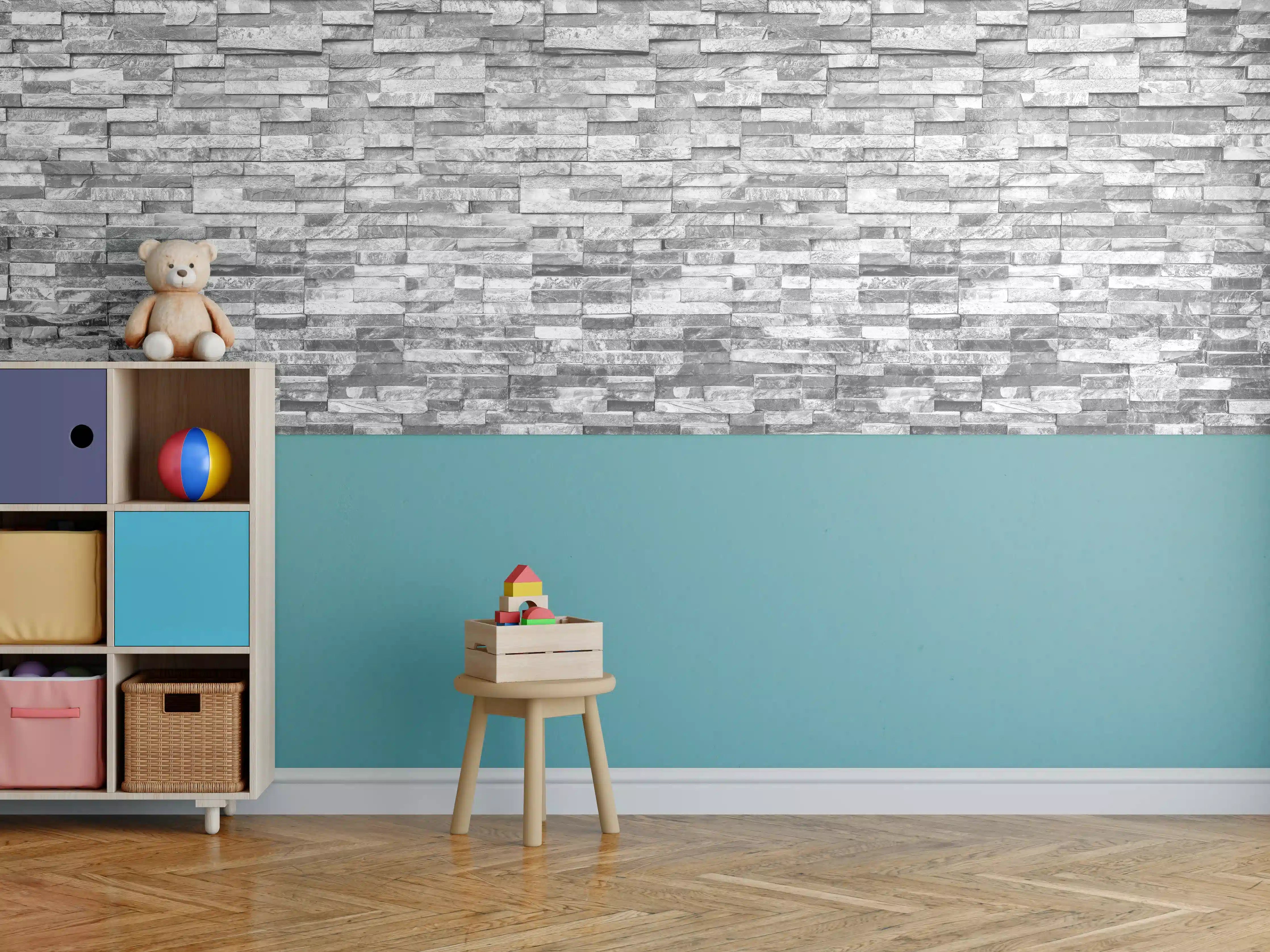 Kinderzimmer Wandgestaltung - Graue moderne Ziegelwand