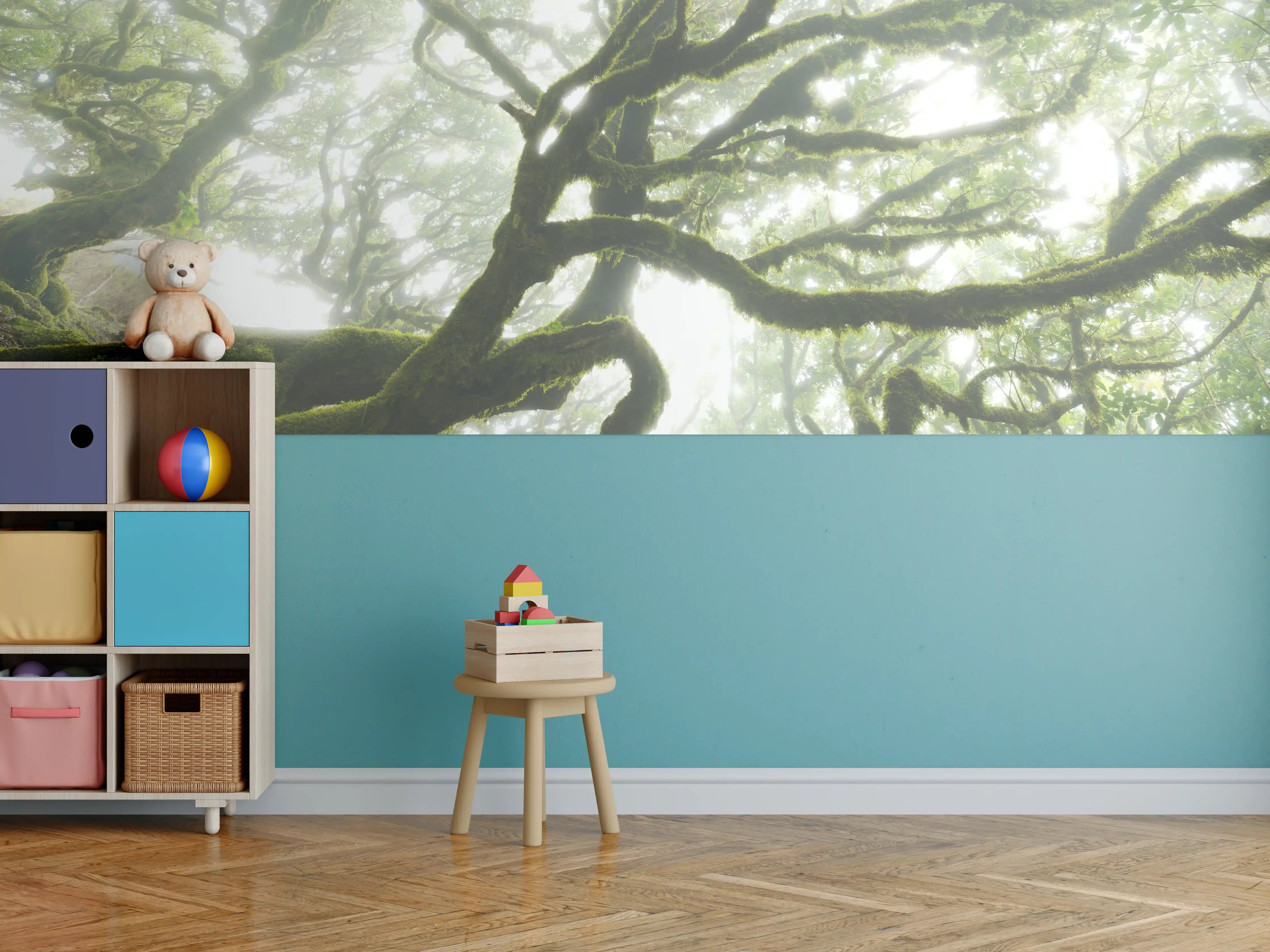 Kinderzimmer Wandgestaltung - Grauer Baum im Nebel