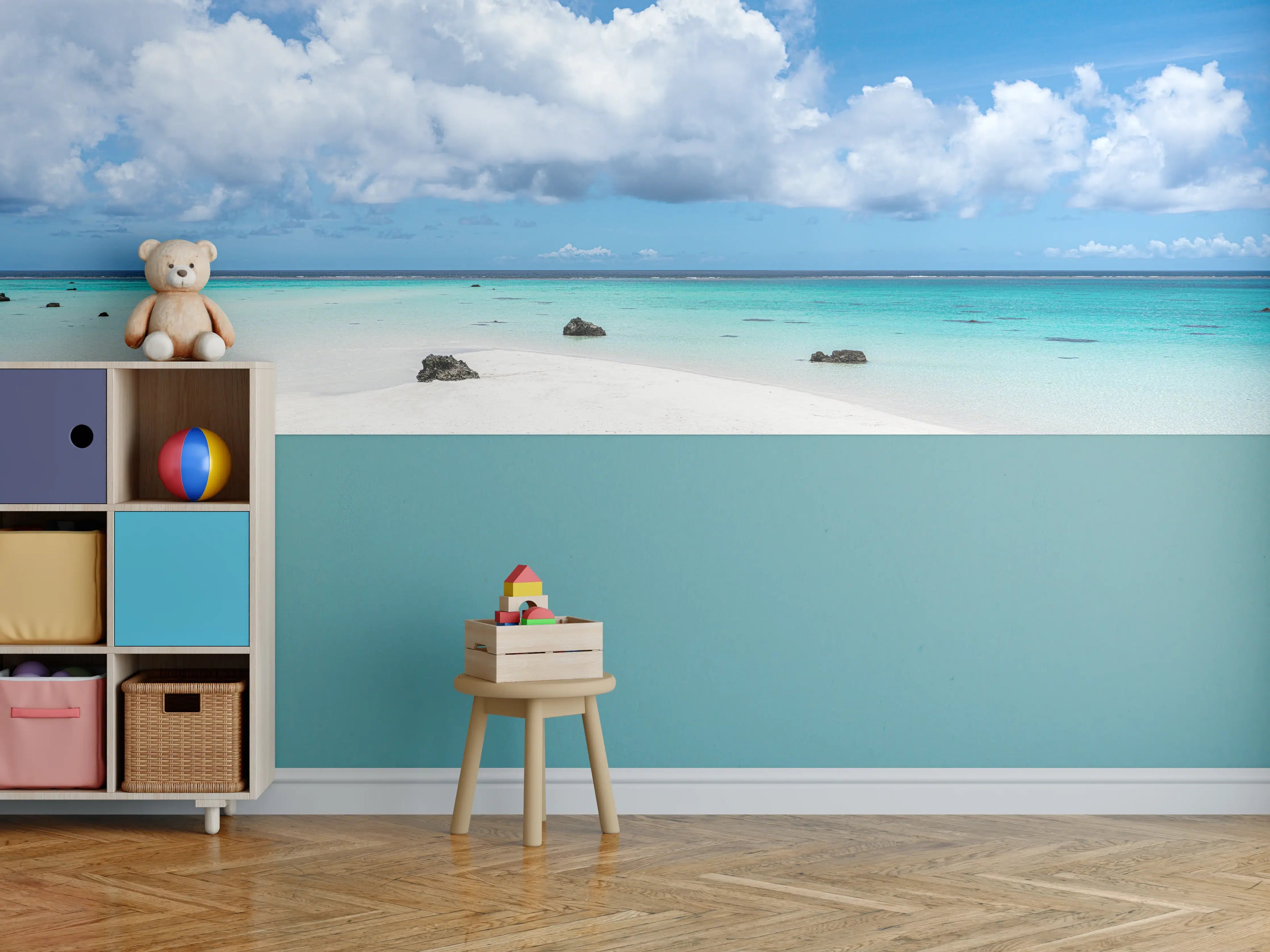 Kinderzimmer Wandgestaltung - Grauer Himmel über Sandstrand