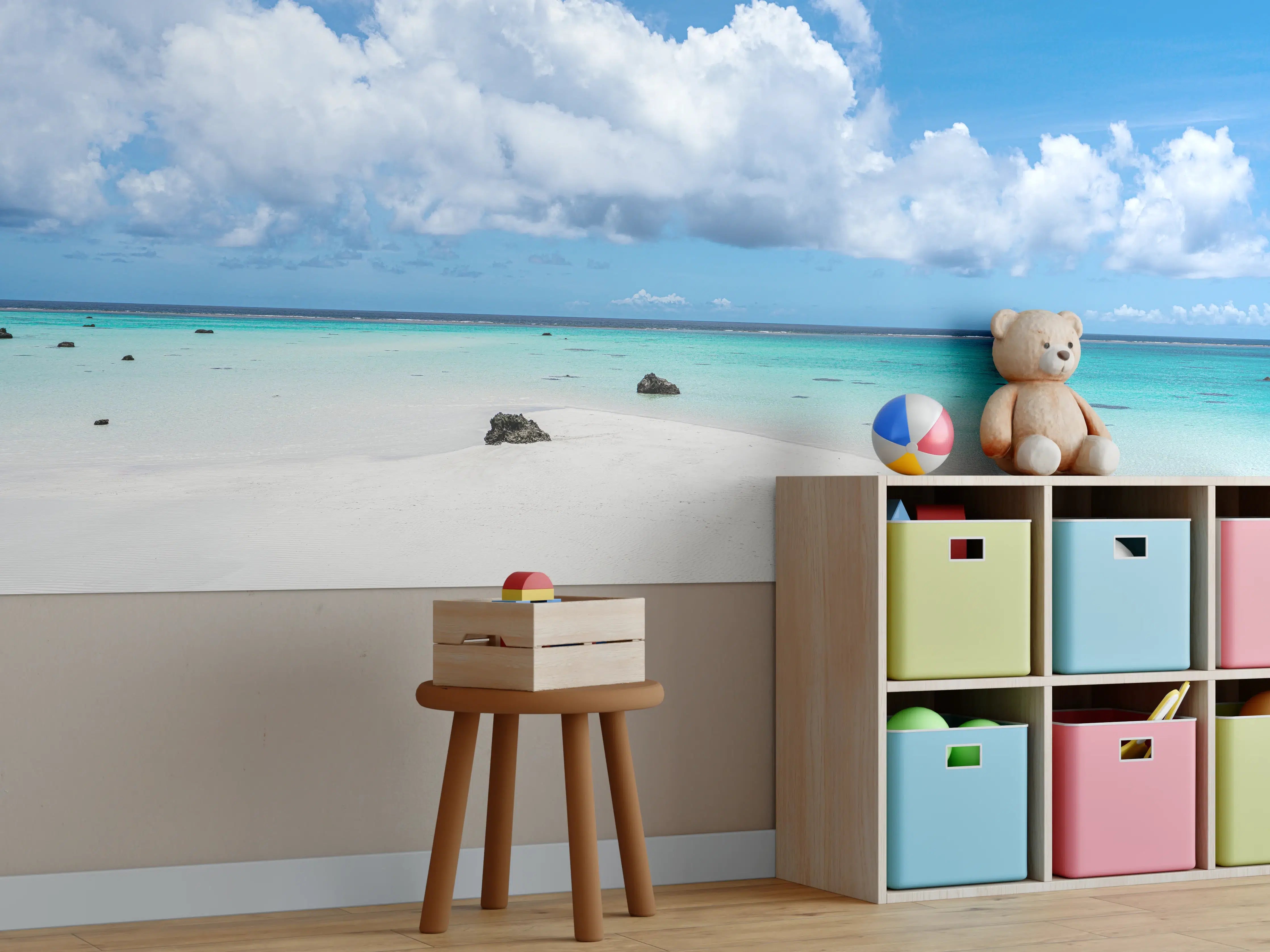 Kinderzimmer Wandgestaltung - Grauer Himmel über Sandstrand