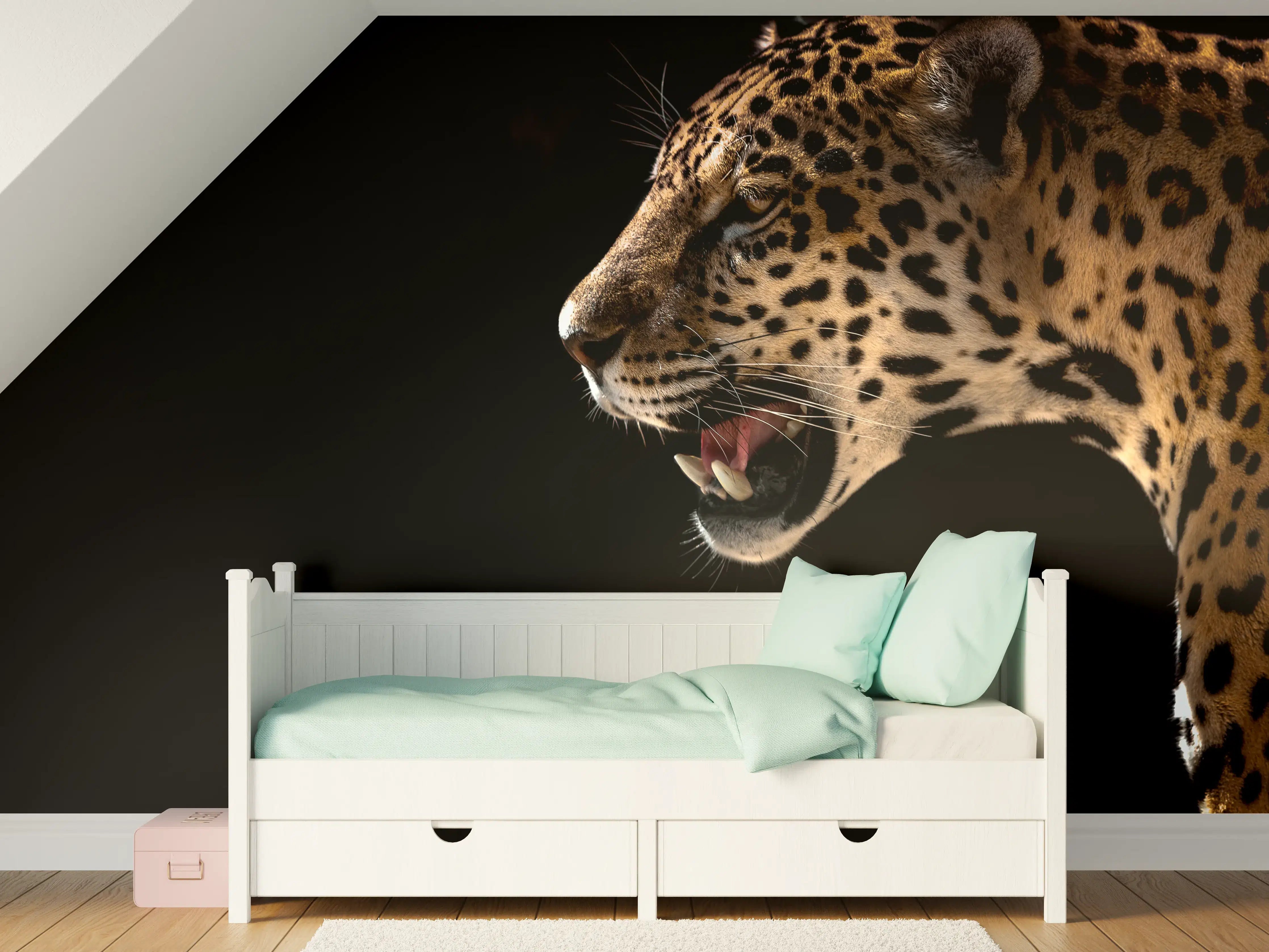 Kinderzimmer Wandgestaltung - Grauer Leopard im Schatten