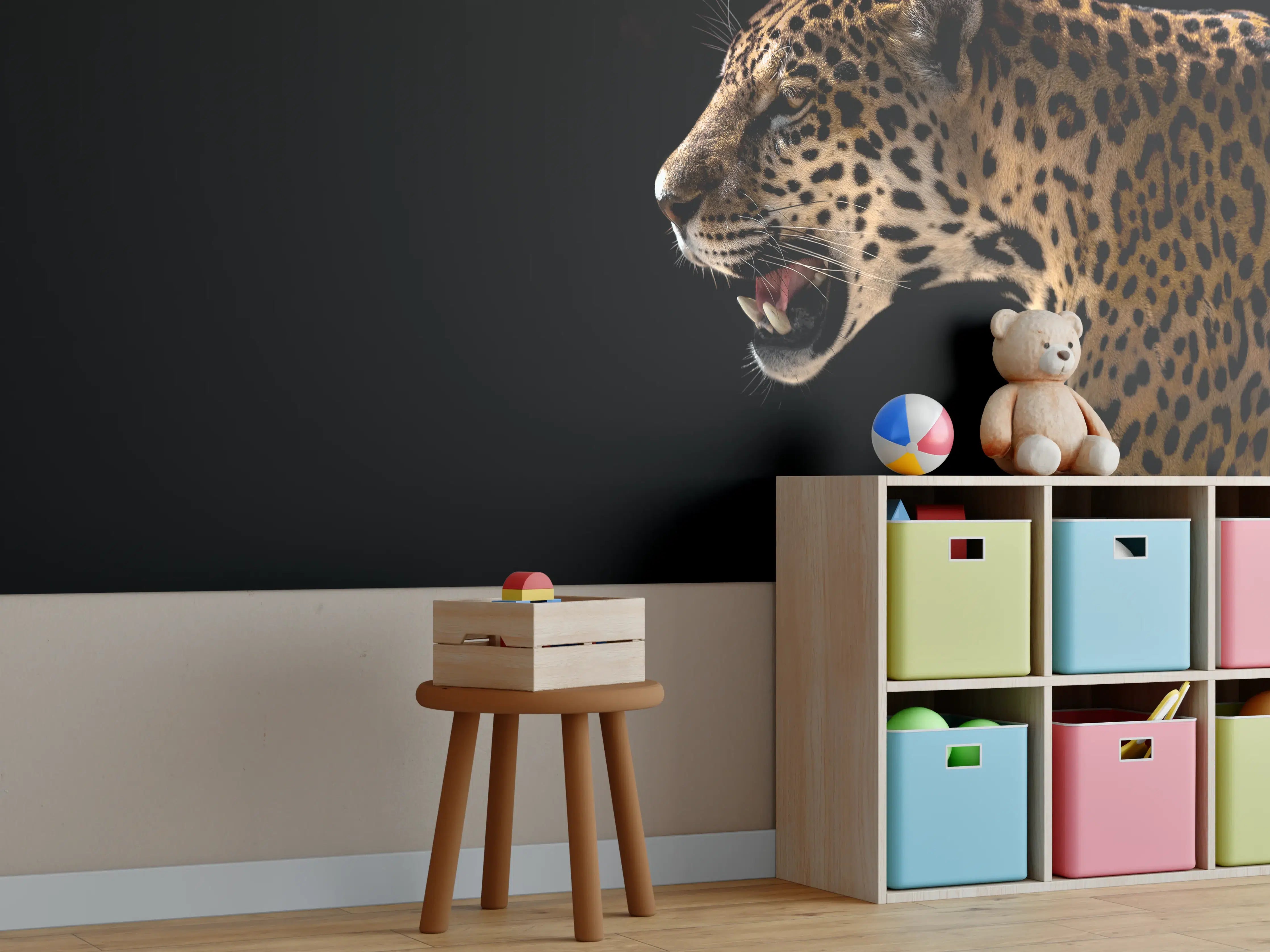 Kinderzimmer Wandgestaltung - Grauer Leopard im Schatten