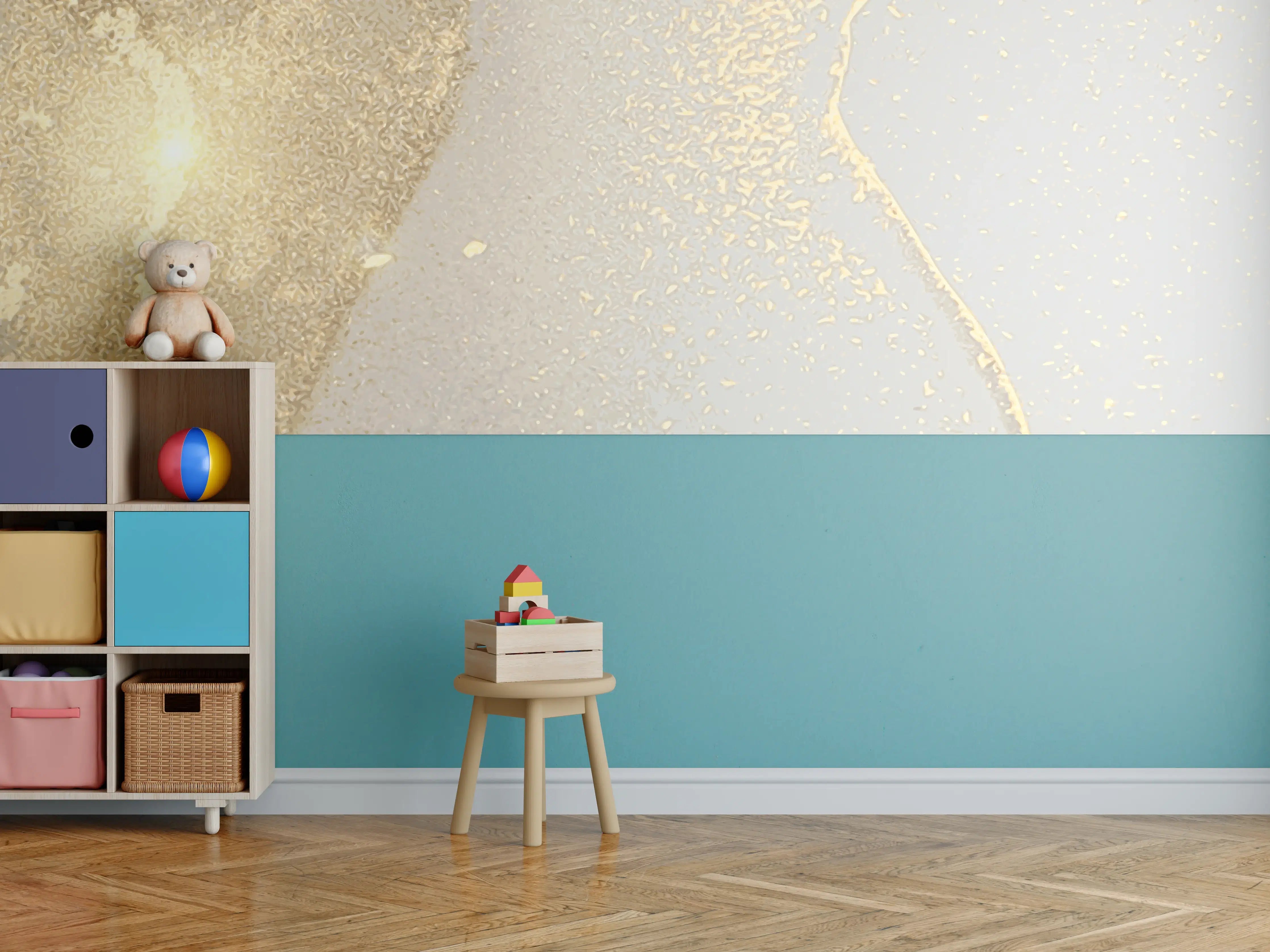 Kinderzimmer Wandgestaltung - Grauer Marmor & Goldakzente