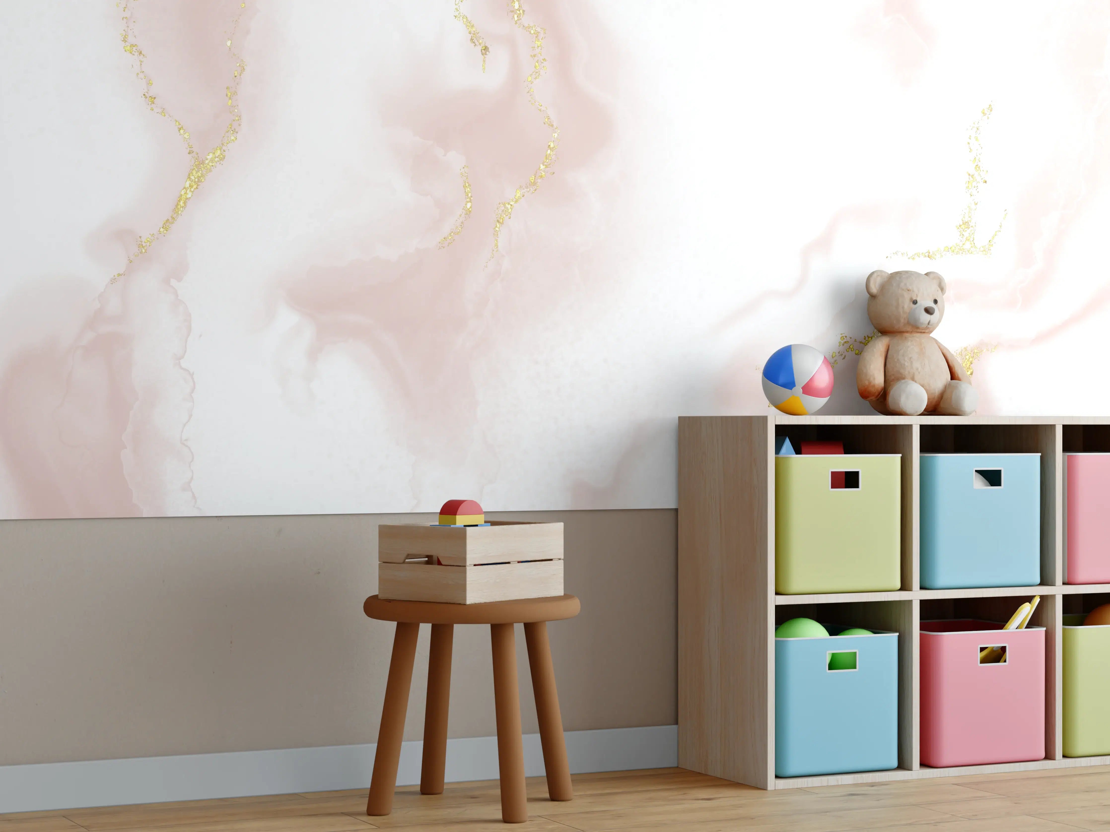 Kinderzimmer Wandgestaltung - Grauer Marmor mit goldenen Highlights