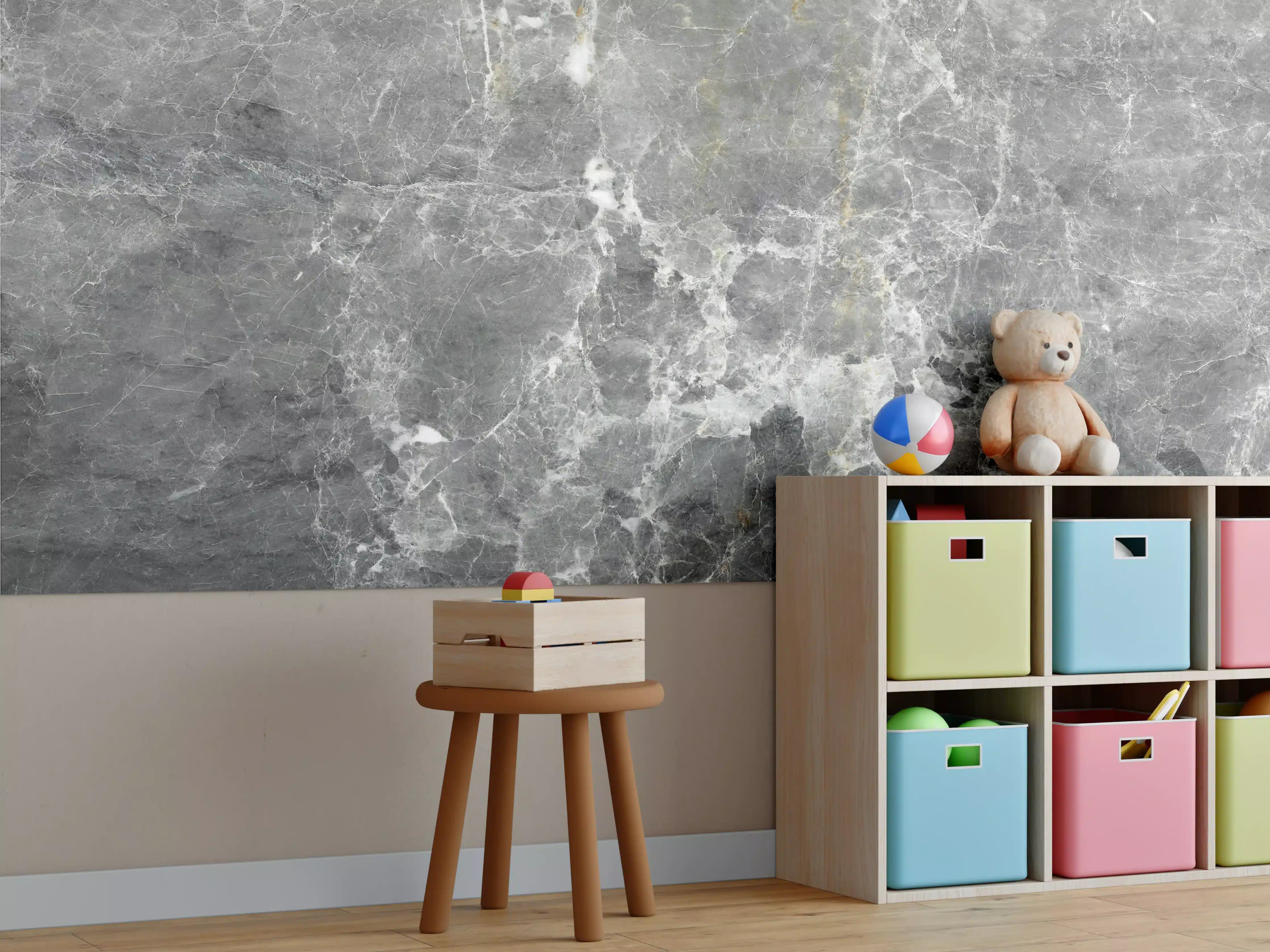 Kinderzimmer Wandgestaltung - Grauer Naturstein mit weißer Maserung