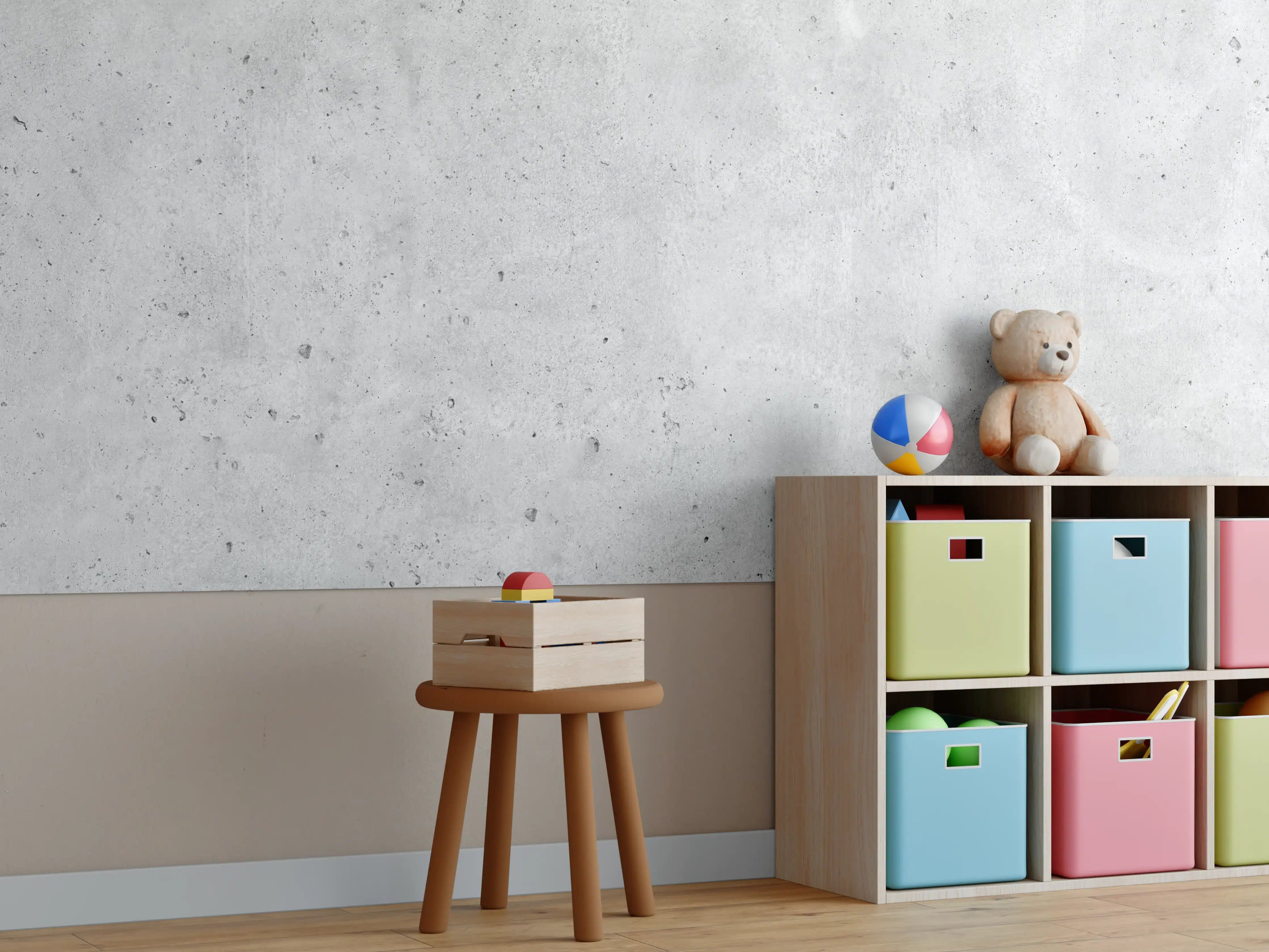 Kinderzimmer Wandgestaltung - Grauer rauer Beton