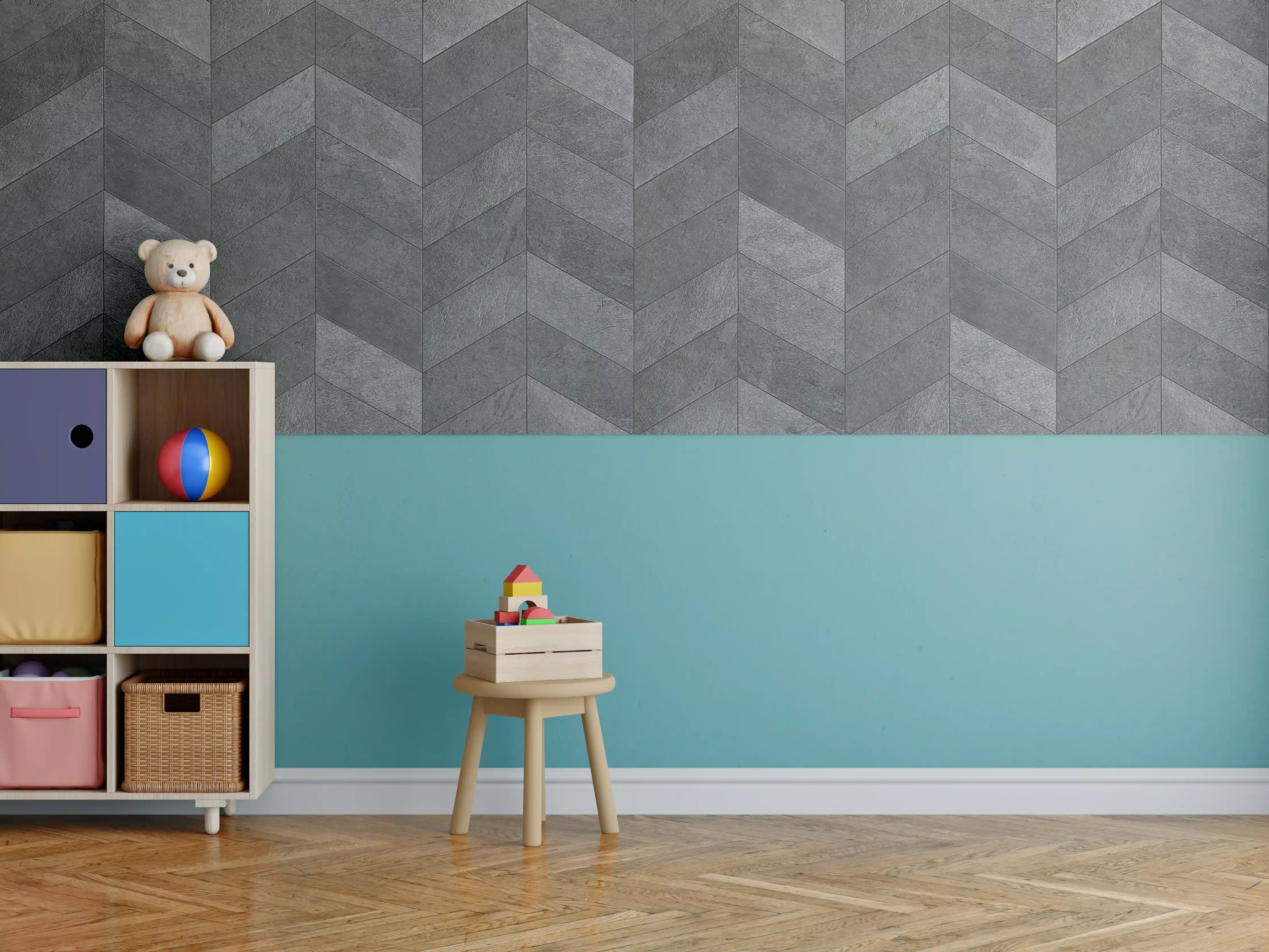 Kinderzimmer Wandgestaltung - Graues Chevron-Muster