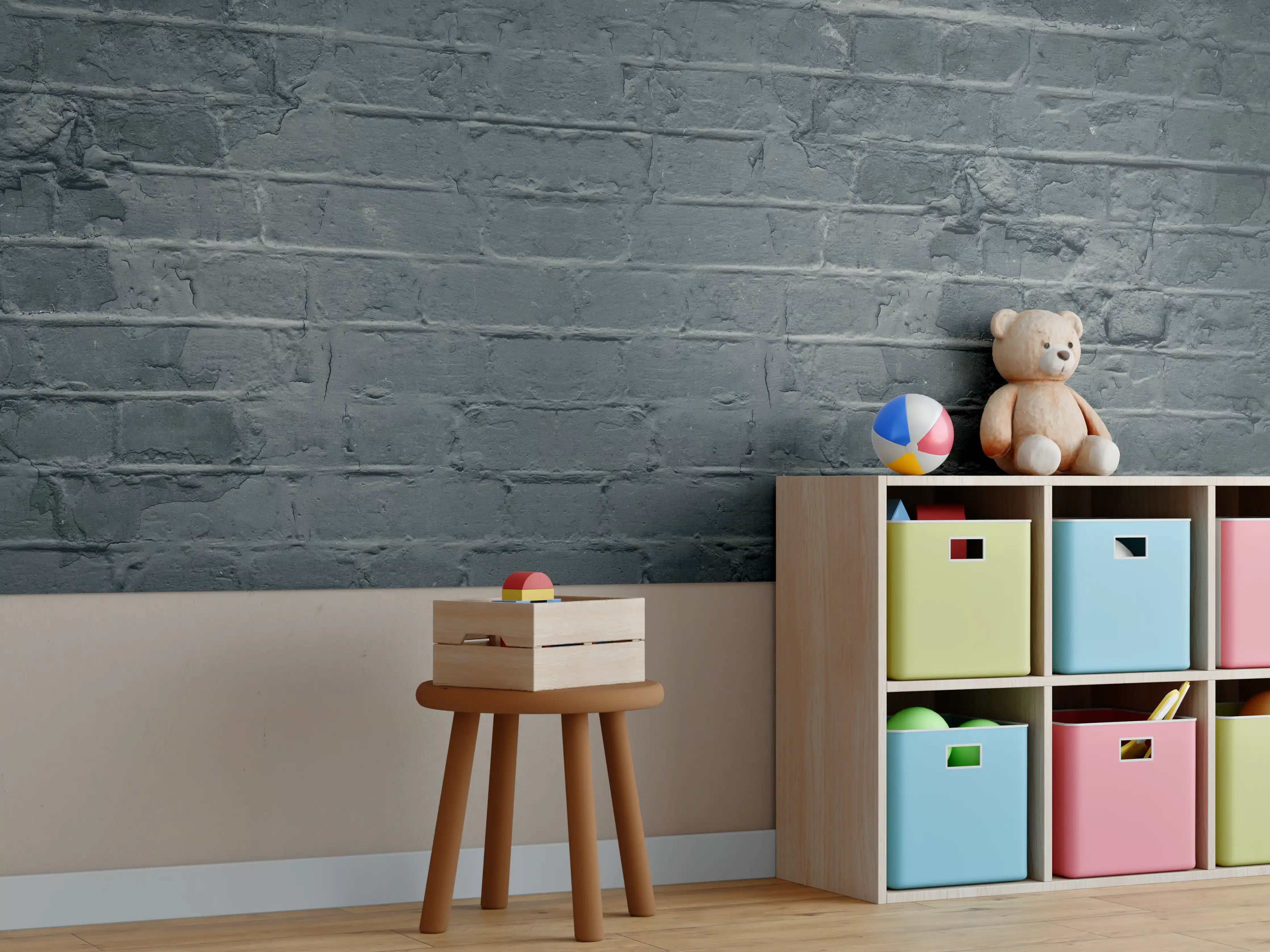 Kinderzimmer Wandgestaltung - Graues ausgefallenes Mauerwerk