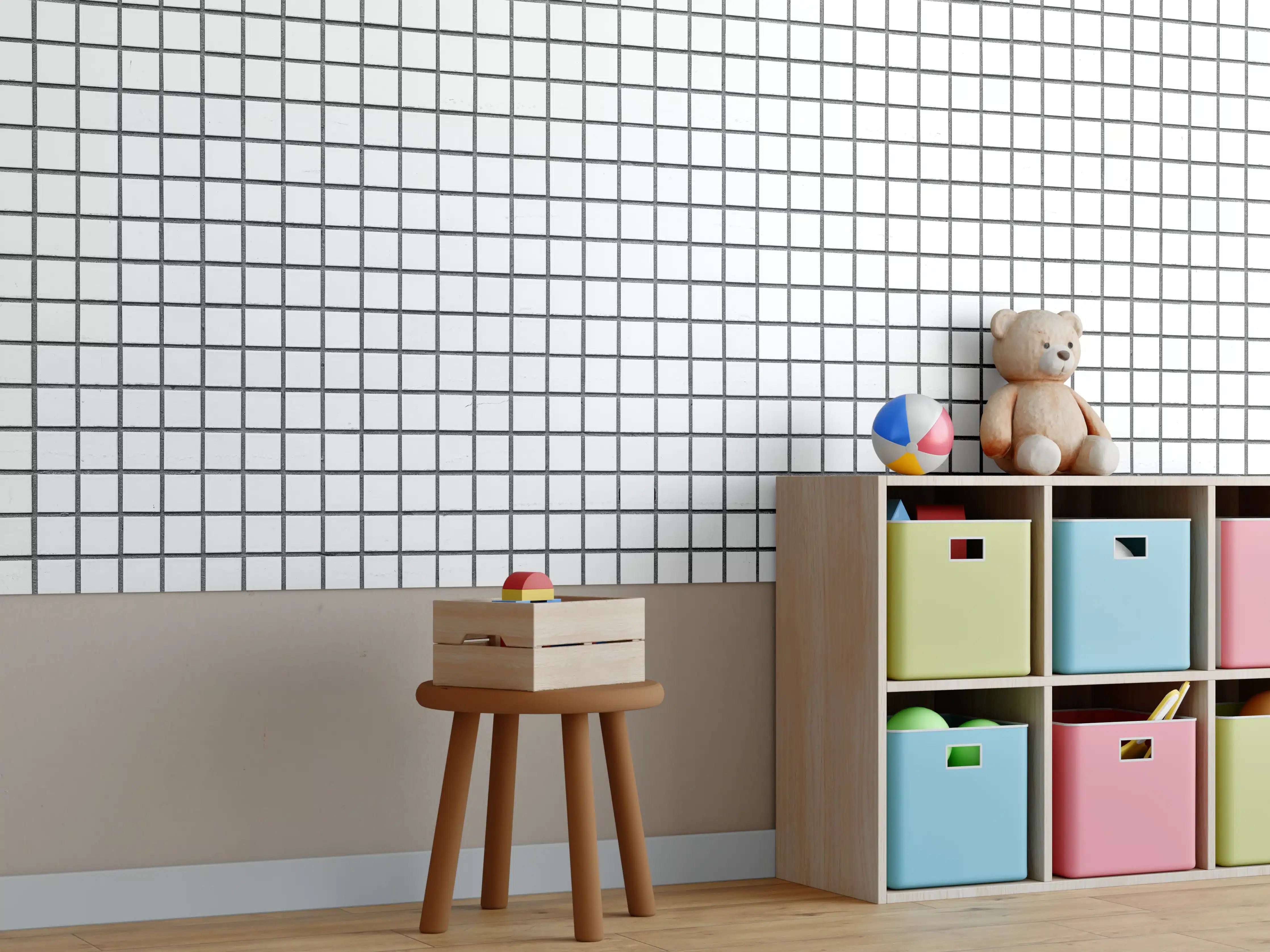 Kinderzimmer Wandgestaltung - Graues und weißes Gittermuster
