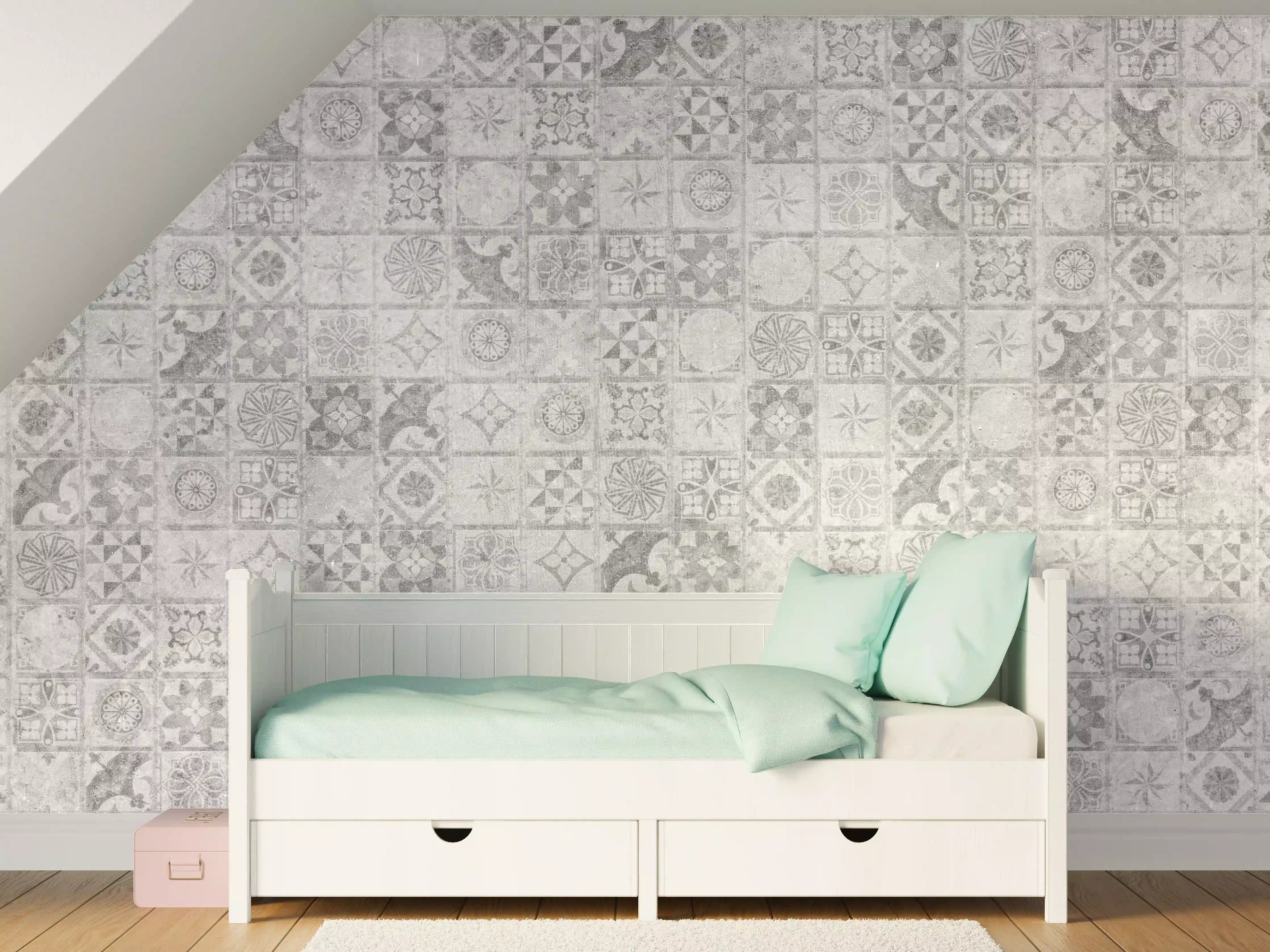 Kinderzimmer Wandgestaltung - Graues weißes Mosaikmotiv