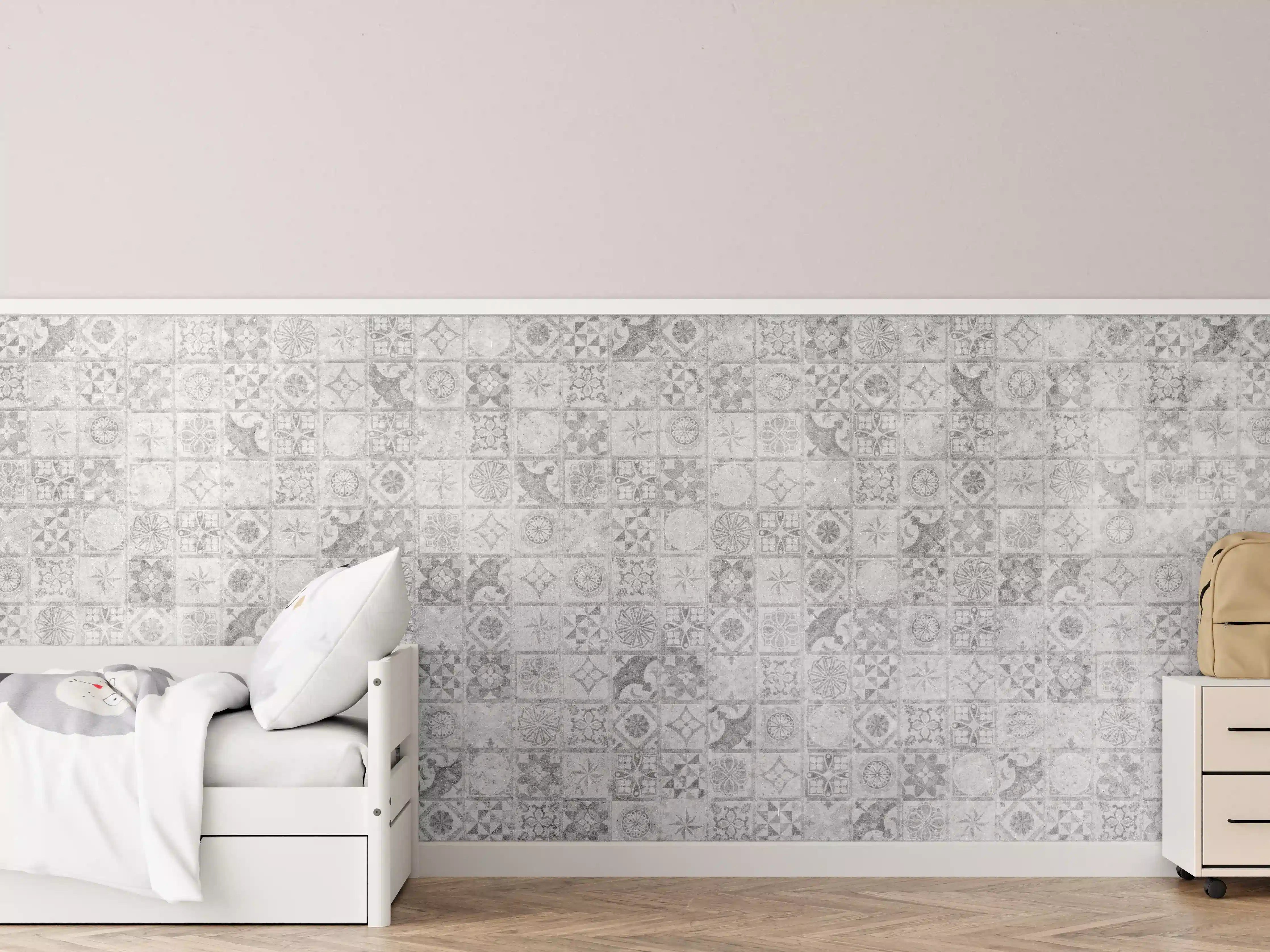 Kinderzimmer Wandgestaltung - Graues weißes Mosaikmotiv