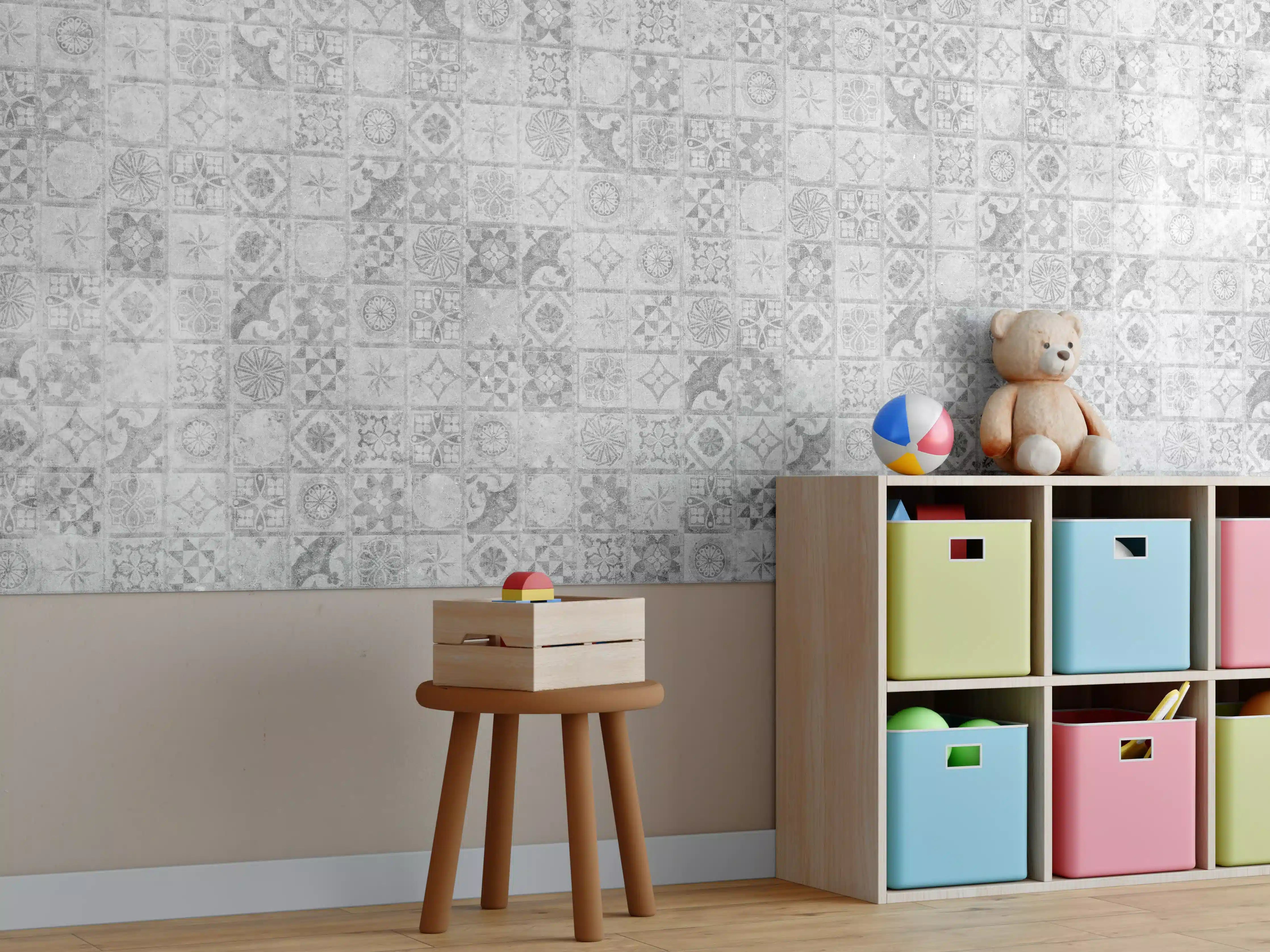Kinderzimmer Wandgestaltung - Graues weißes Mosaikmotiv