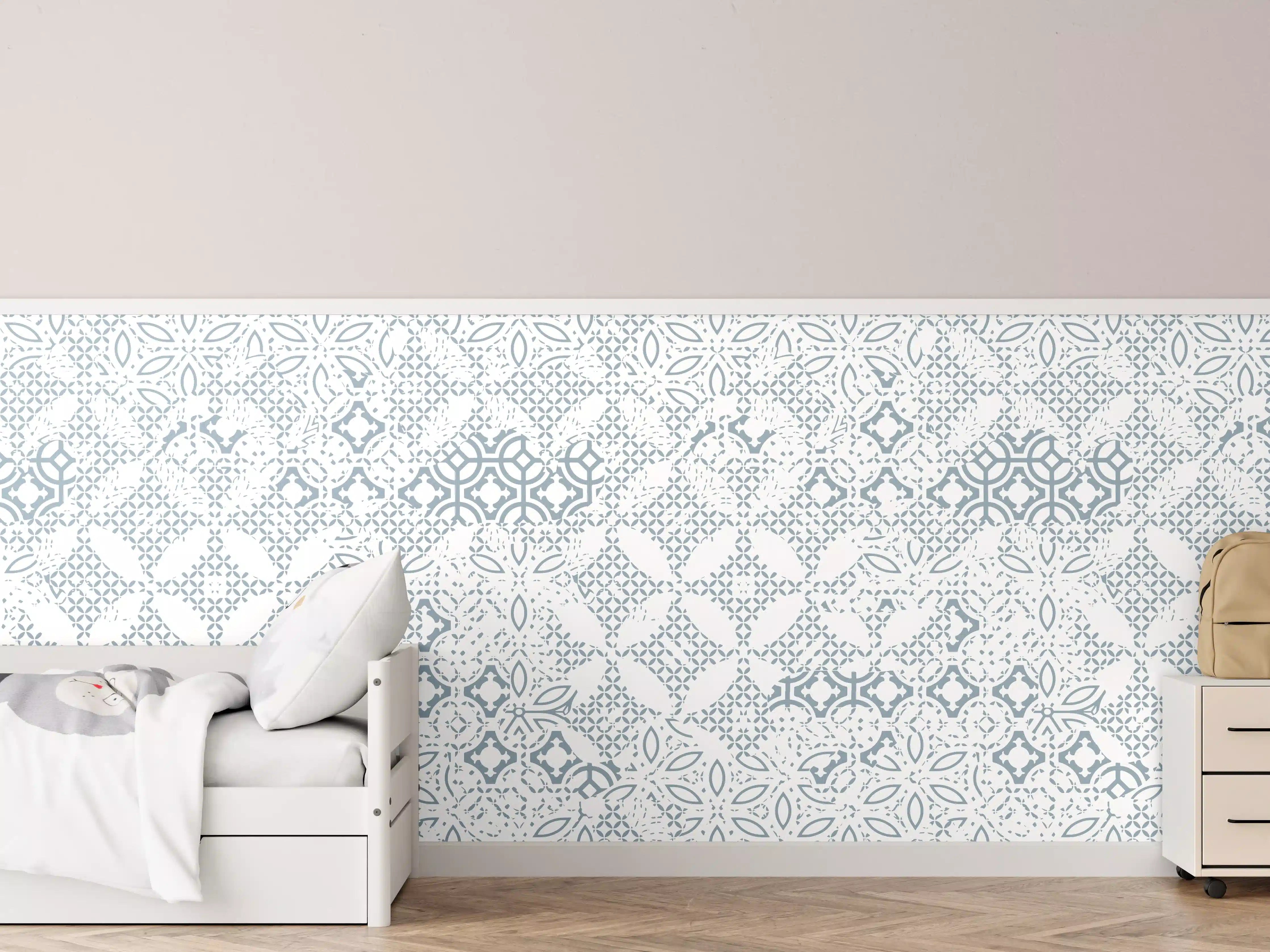 Kinderzimmer Wandgestaltung - Graues, geometrisches Muster in Blau