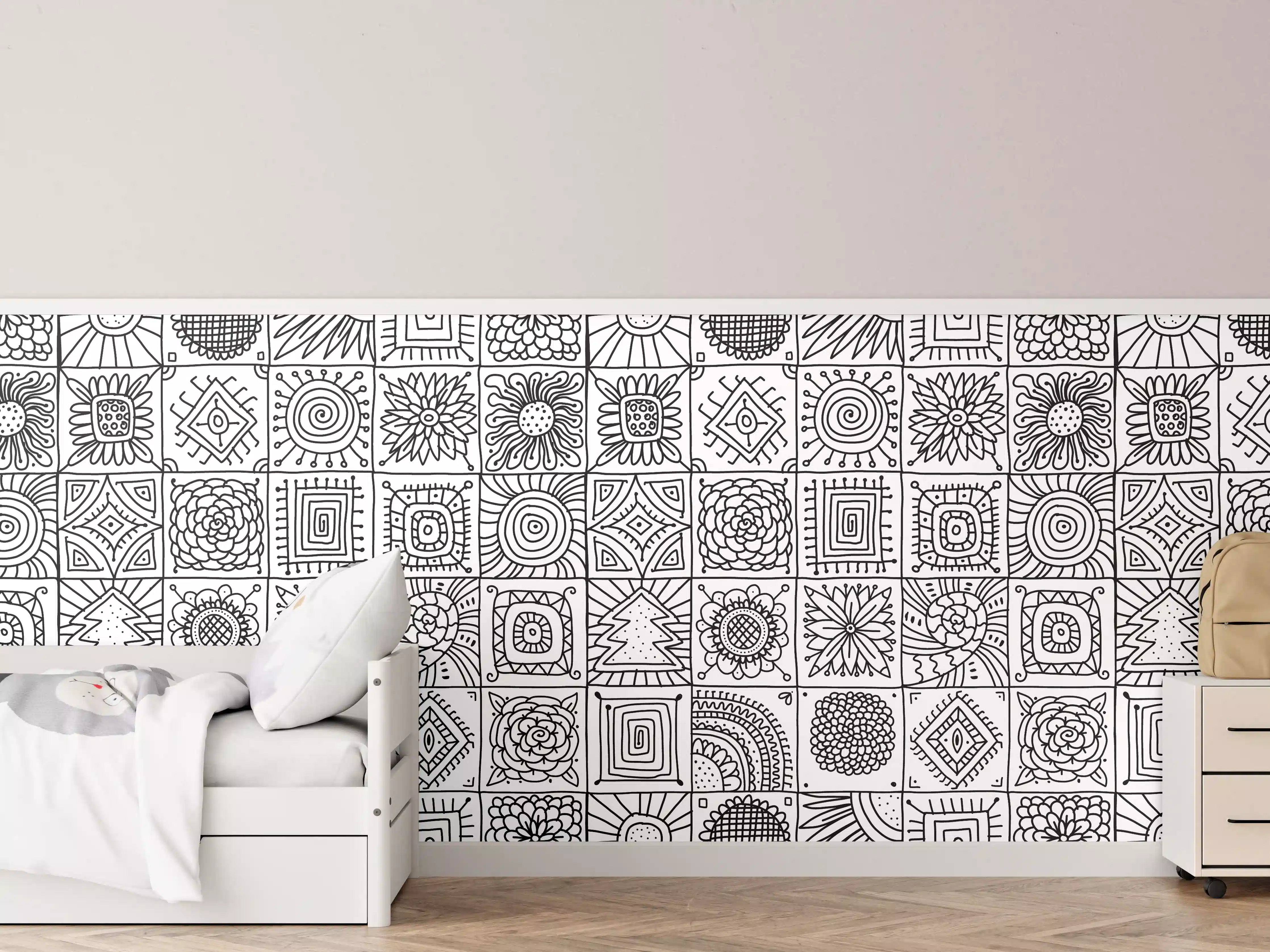 Kinderzimmer Wandgestaltung - Graustufen: Zeitgenössische Geometrie