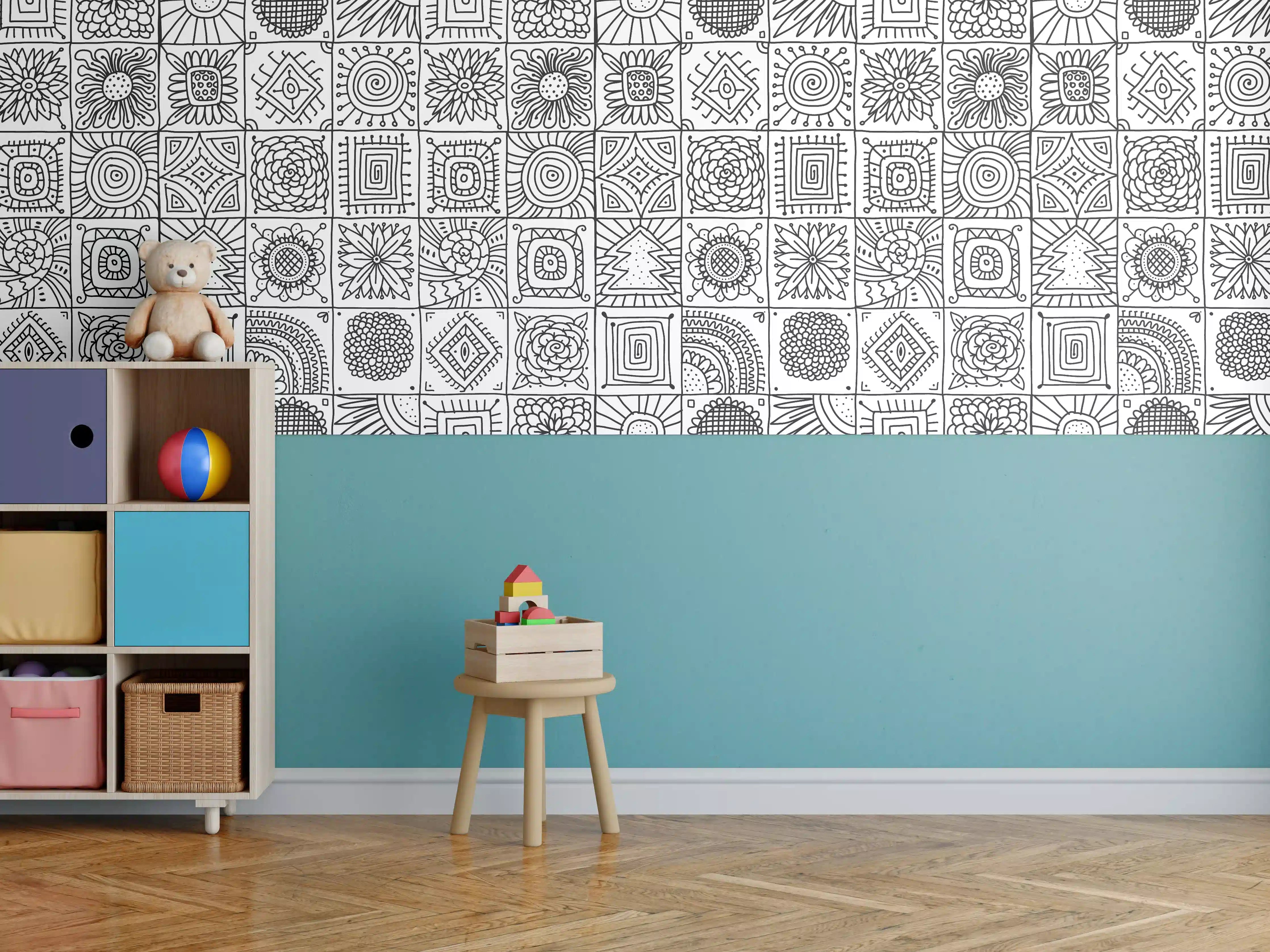 Kinderzimmer Wandgestaltung - Graustufen: Zeitgenössische Geometrie