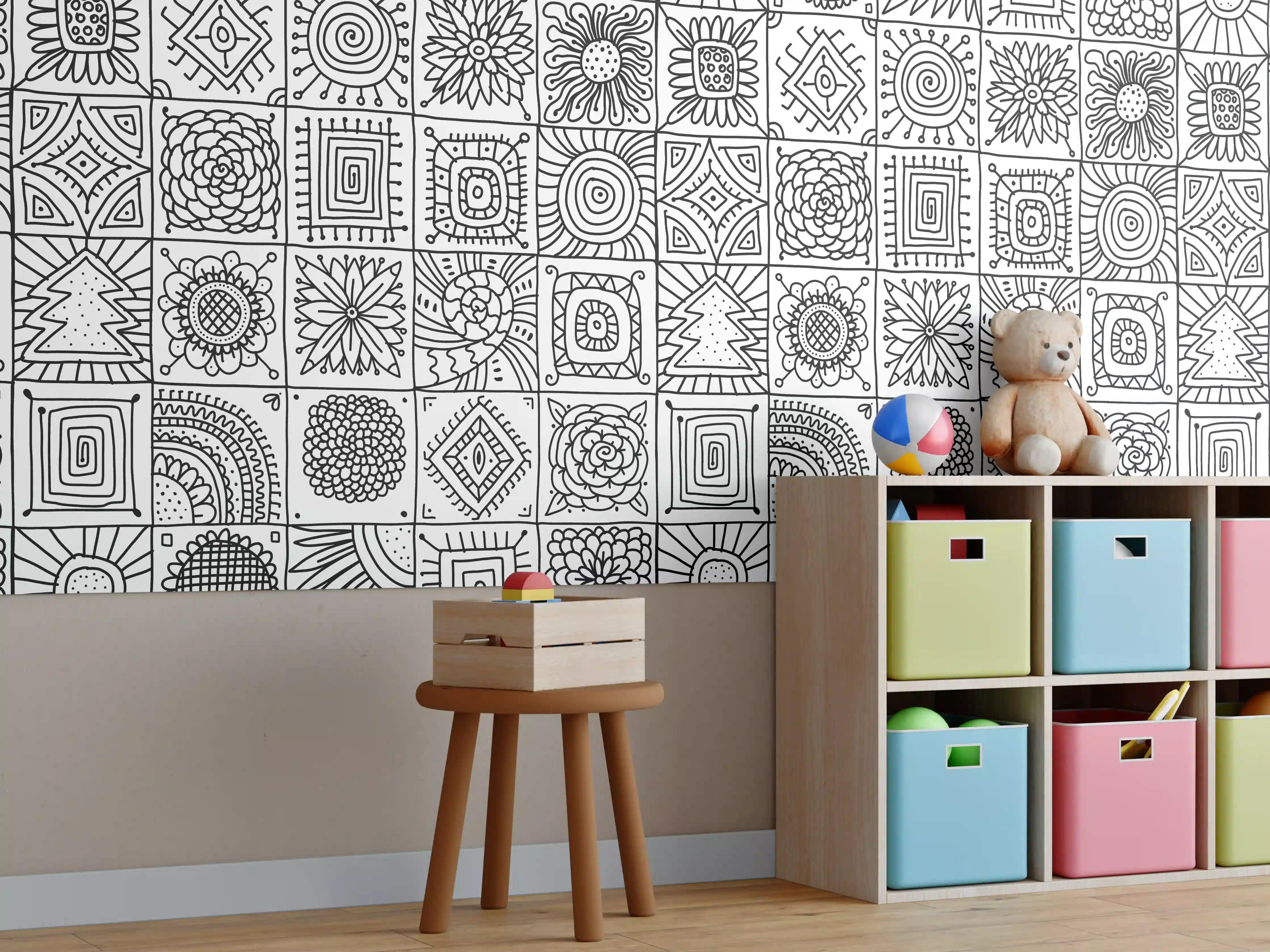 Kinderzimmer Wandgestaltung - Graustufen: Zeitgenössische Geometrie