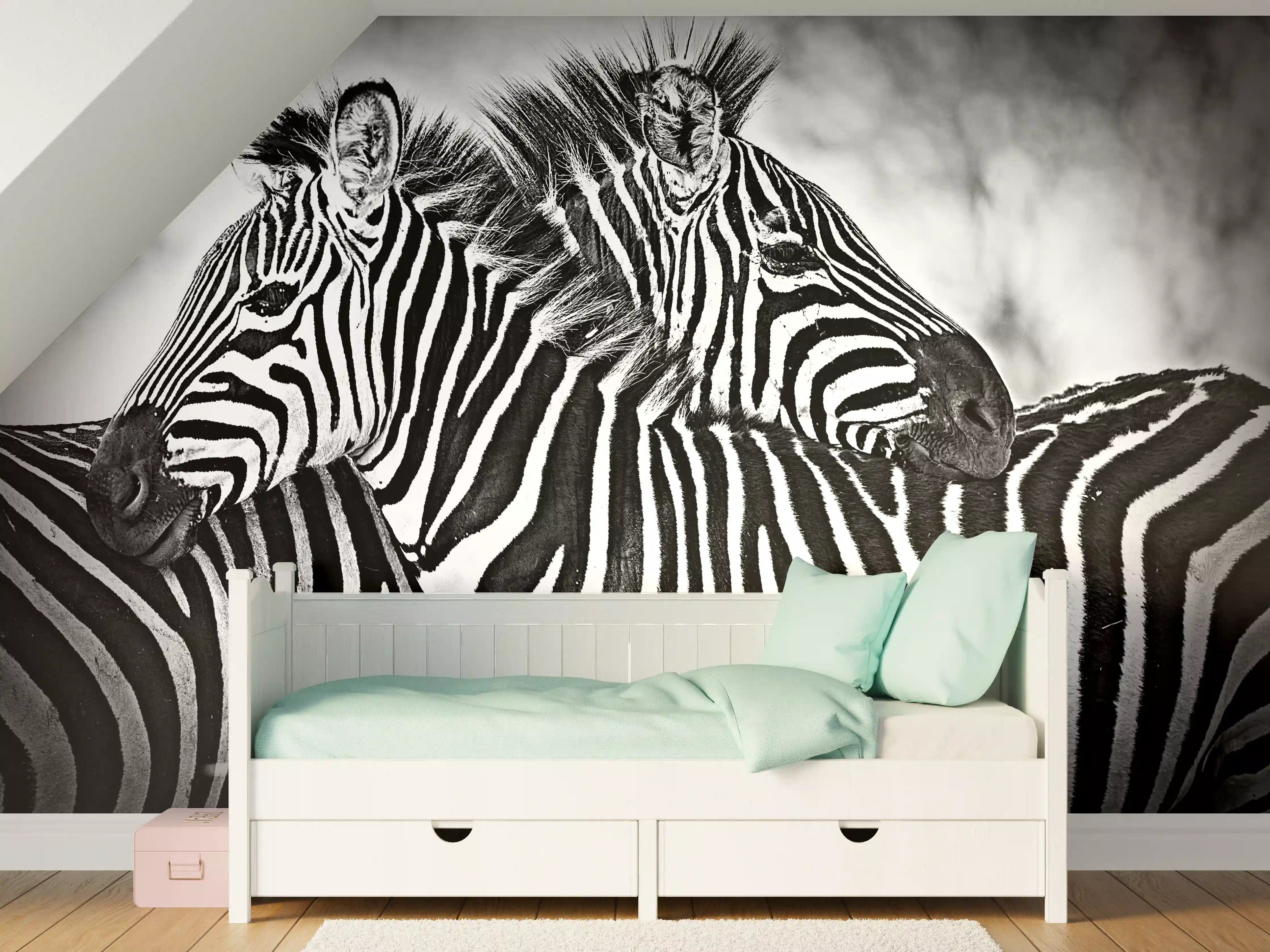 Kinderzimmer Wandgestaltung - Grauweiß Zebra-Ikonografie