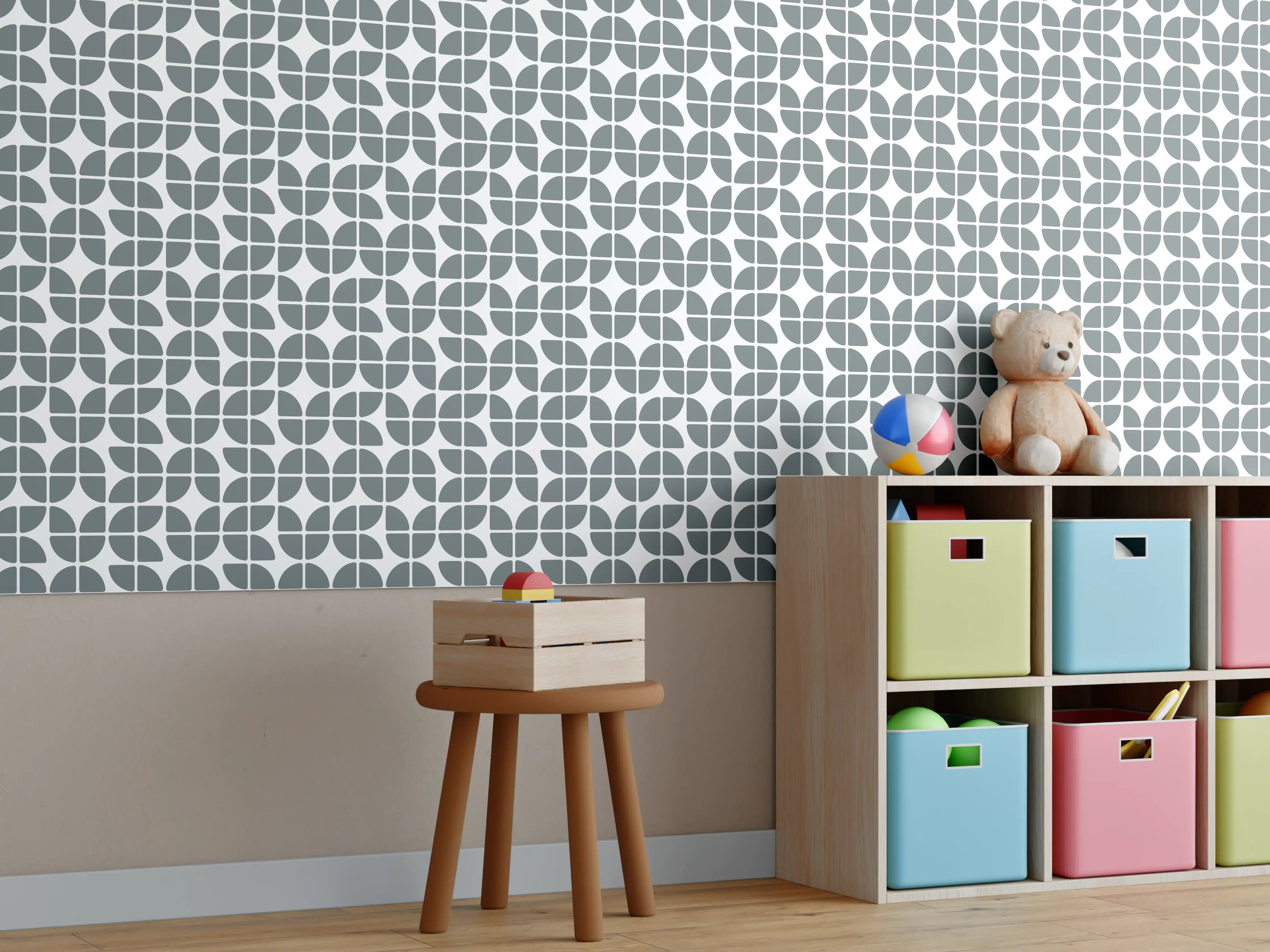 Kinderzimmer Wandgestaltung - Grauweißes Mosaikdesign