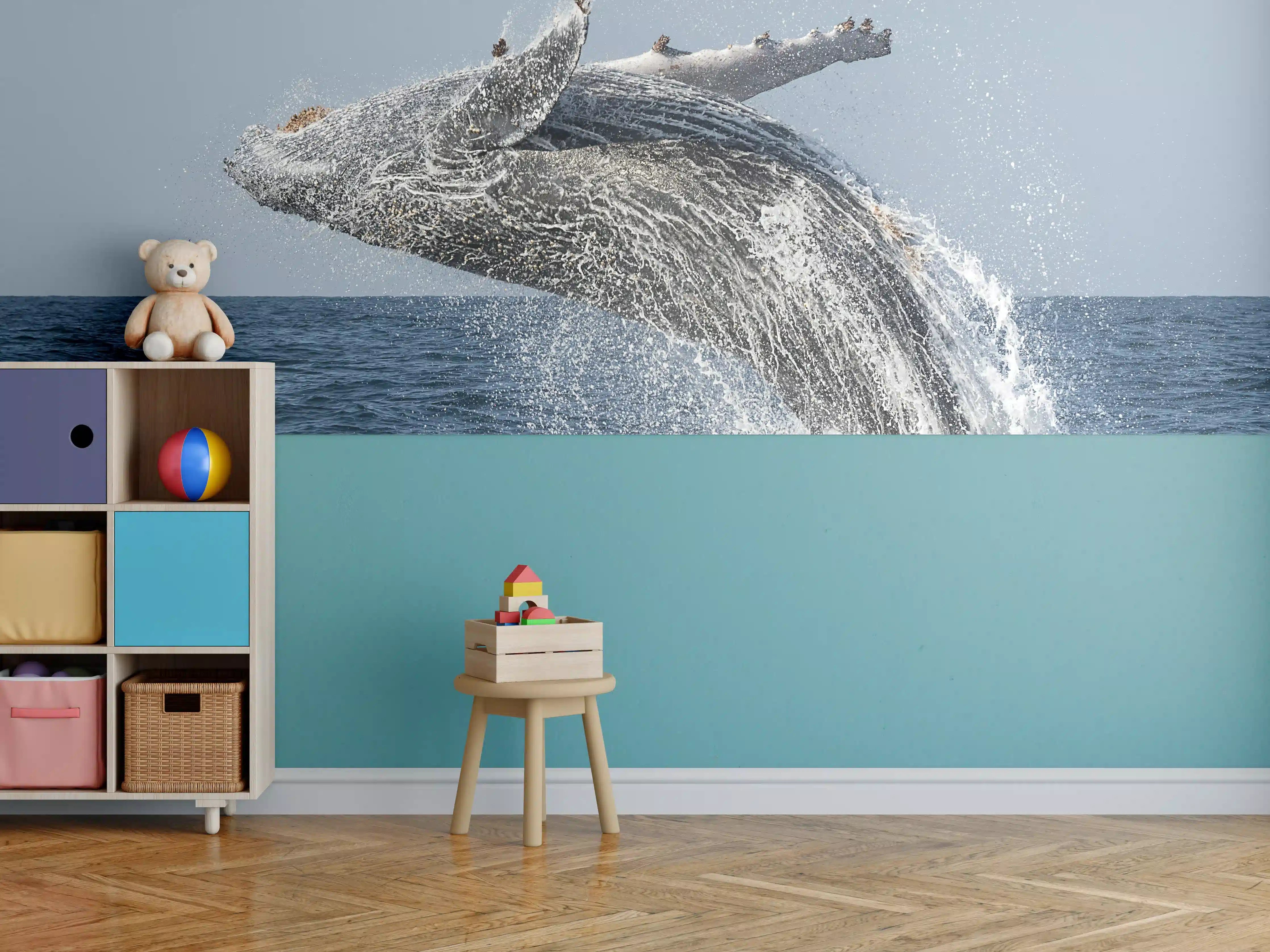 Kinderzimmer Wandgestaltung - Großer Buckelwal beim Auftauchen