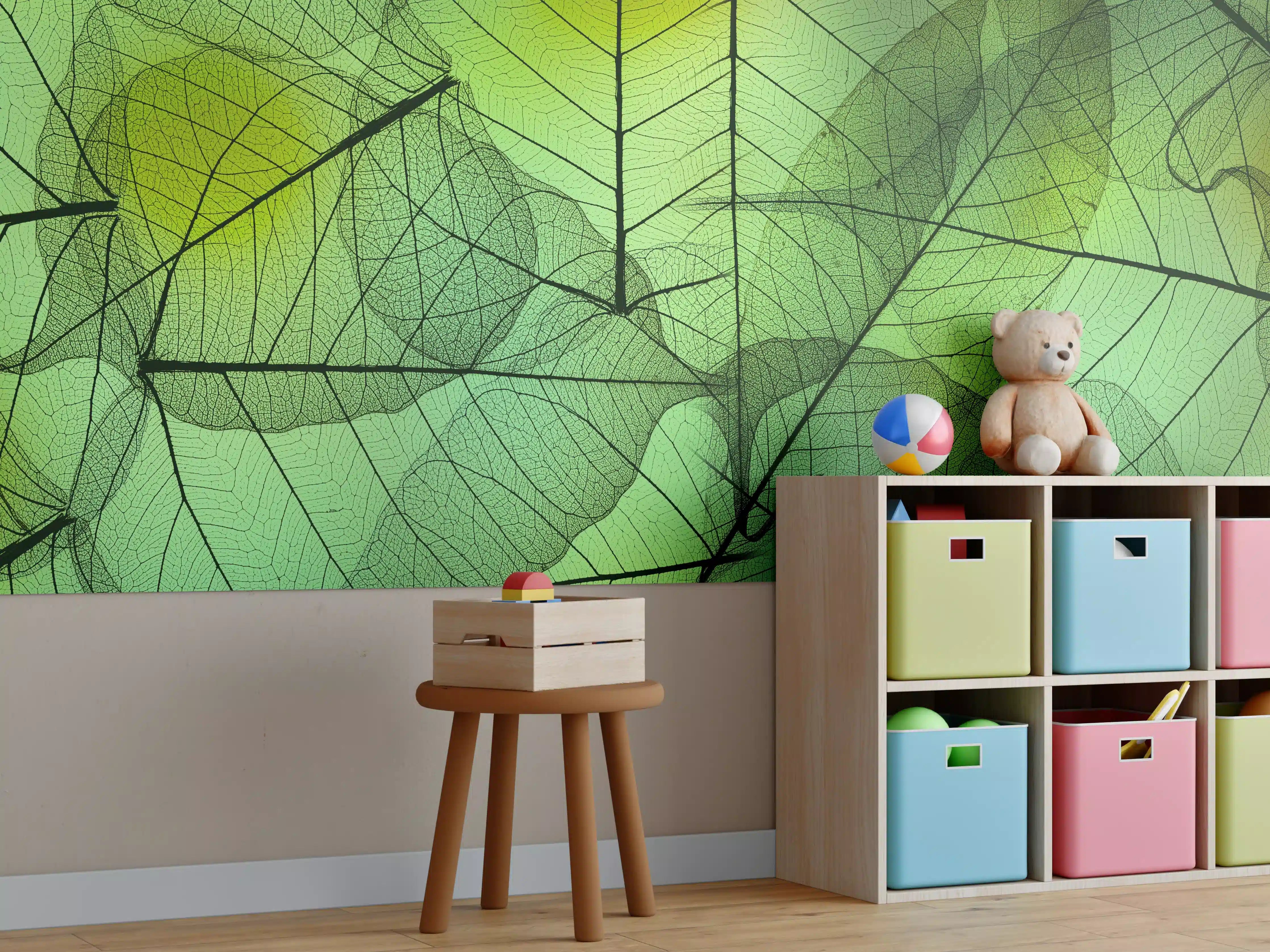 Kinderzimmer Wandgestaltung - Grün-Gelbe Blattstruktur Makro