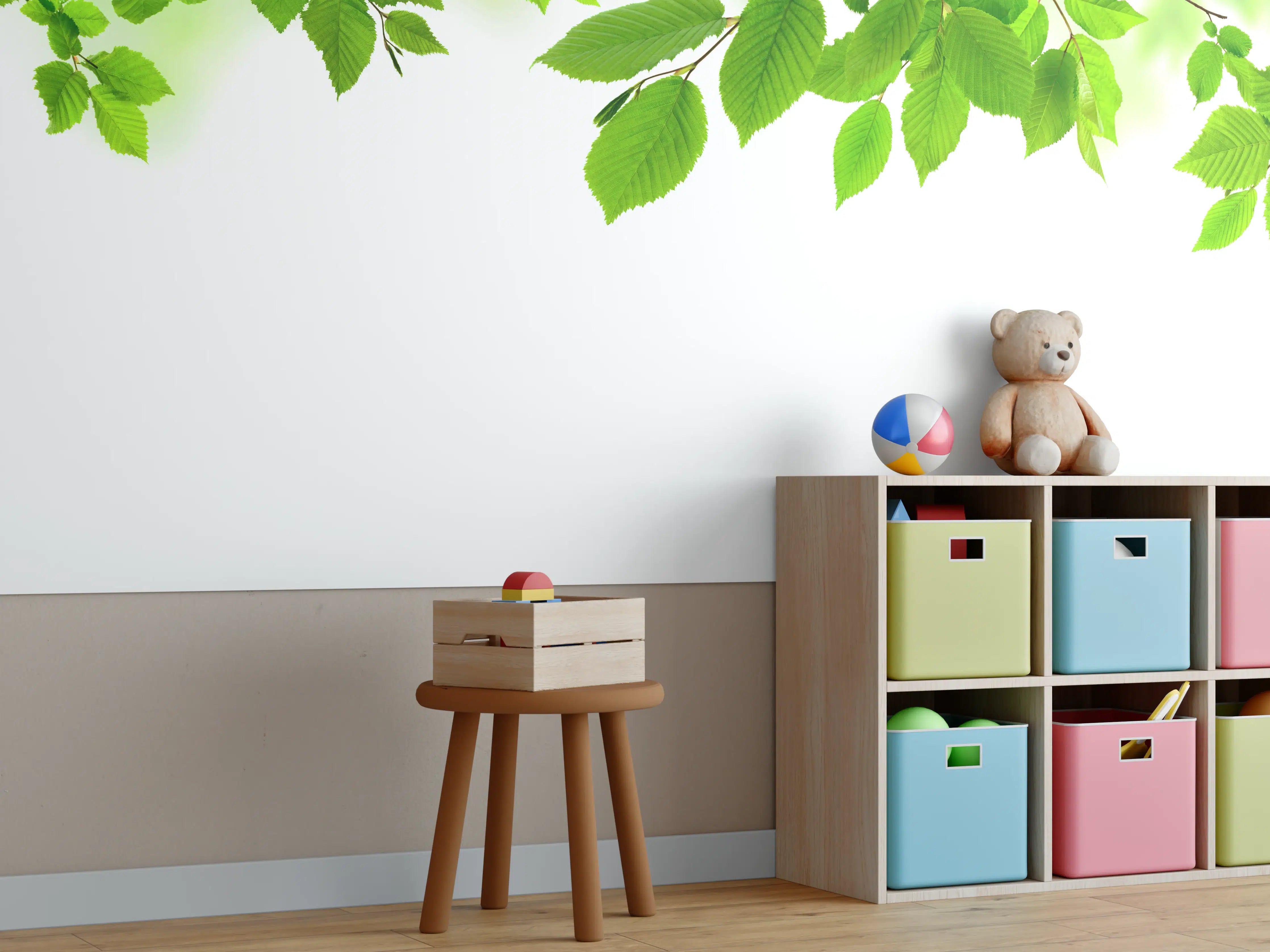 Kinderzimmer Wandgestaltung - Grüne Blätter