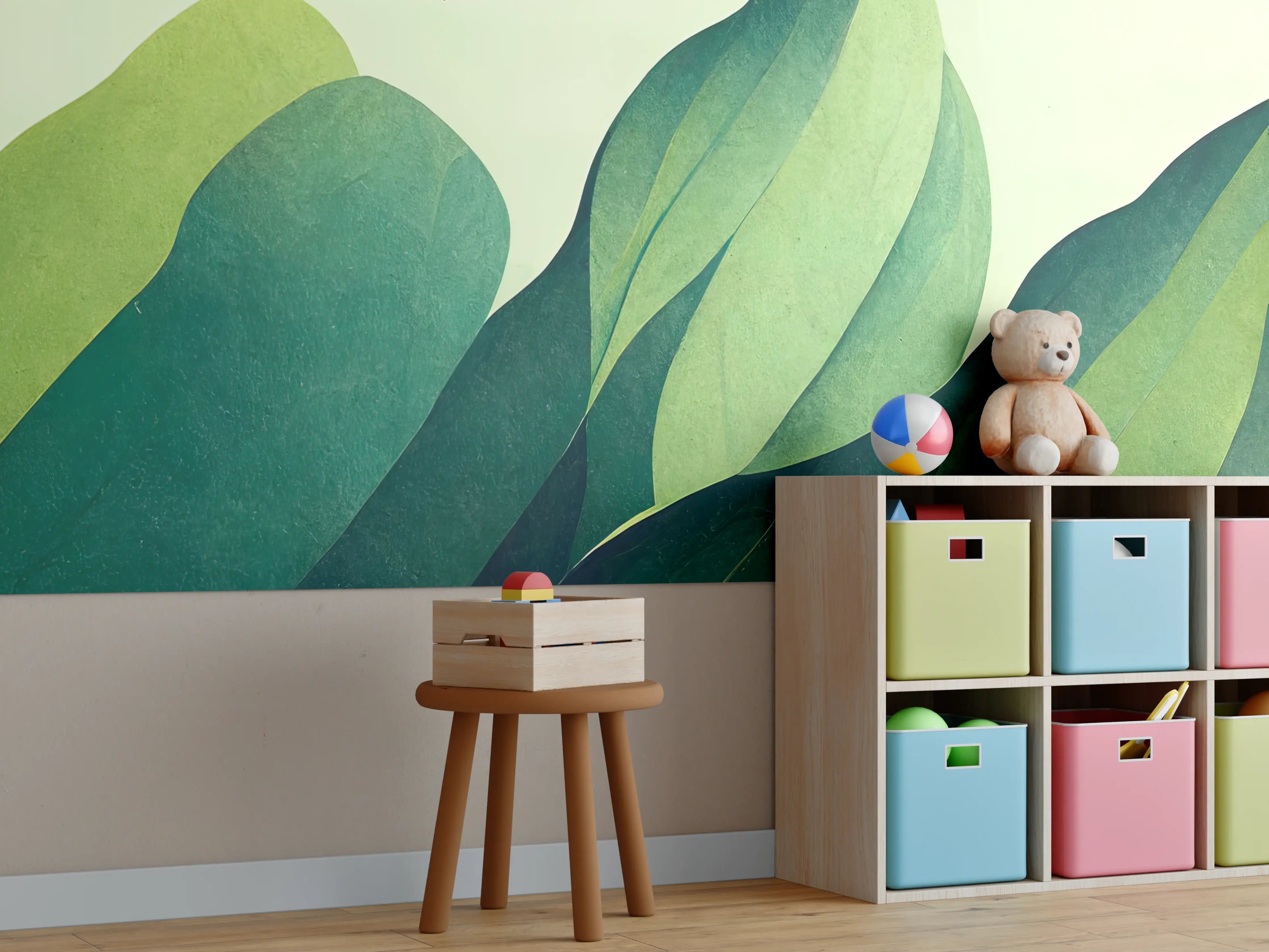 Kinderzimmer Wandgestaltung - Grüne Blätter in Aquarelloptik