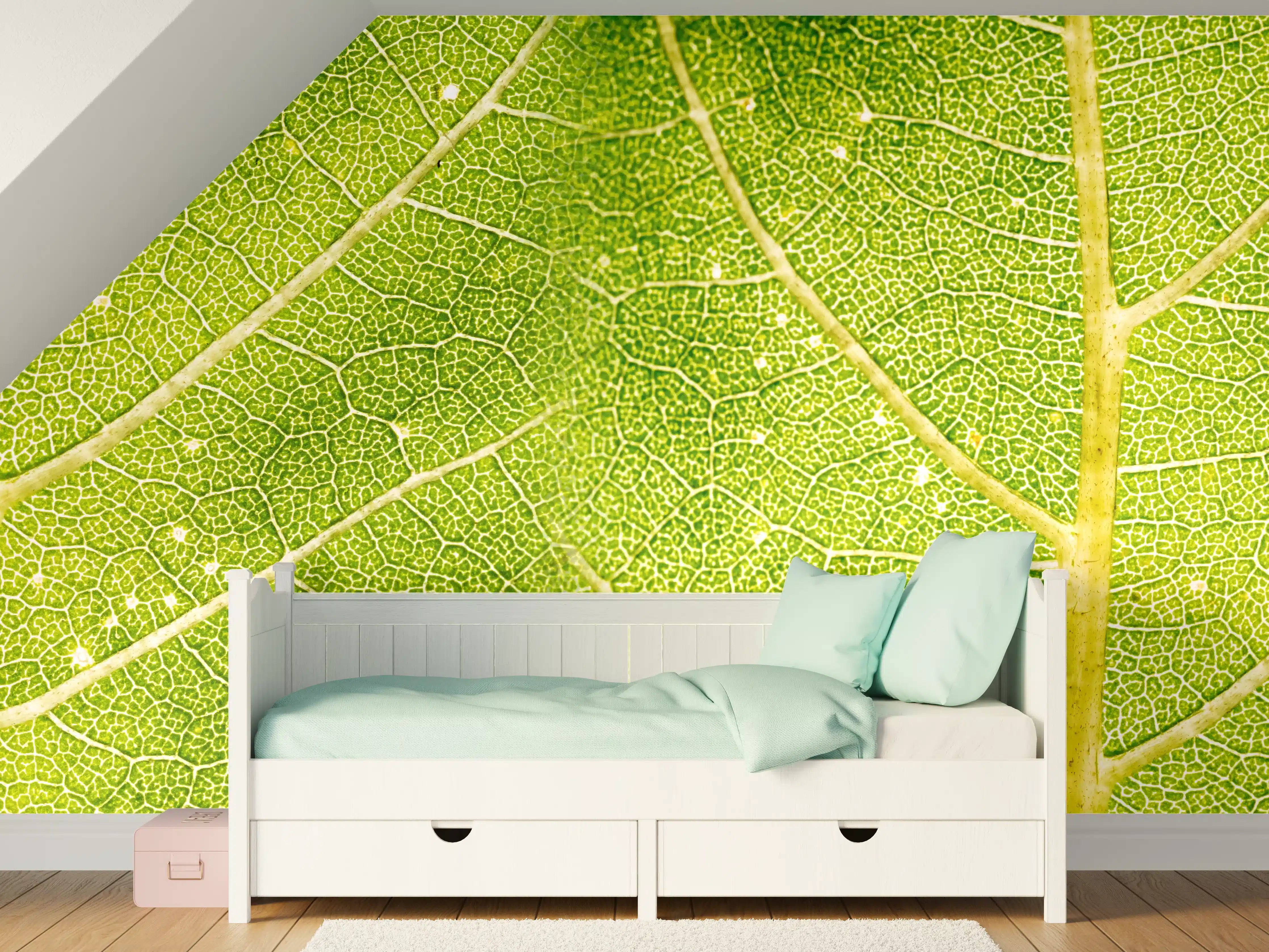 Kinderzimmer Wandgestaltung - Grüne Blätterstrukturen in Nahaufnahme