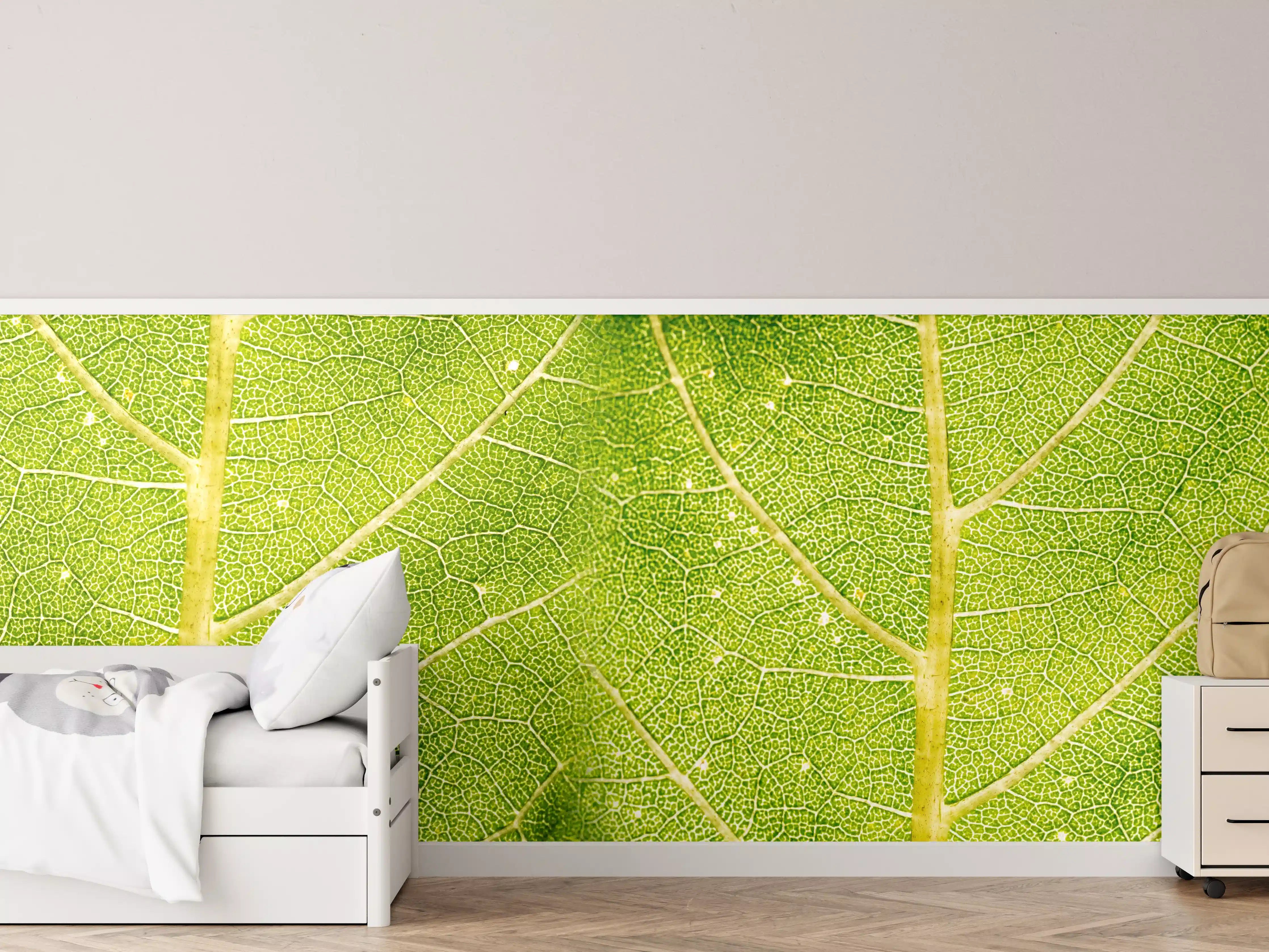Kinderzimmer Wandgestaltung - Grüne Blätterstrukturen in Nahaufnahme