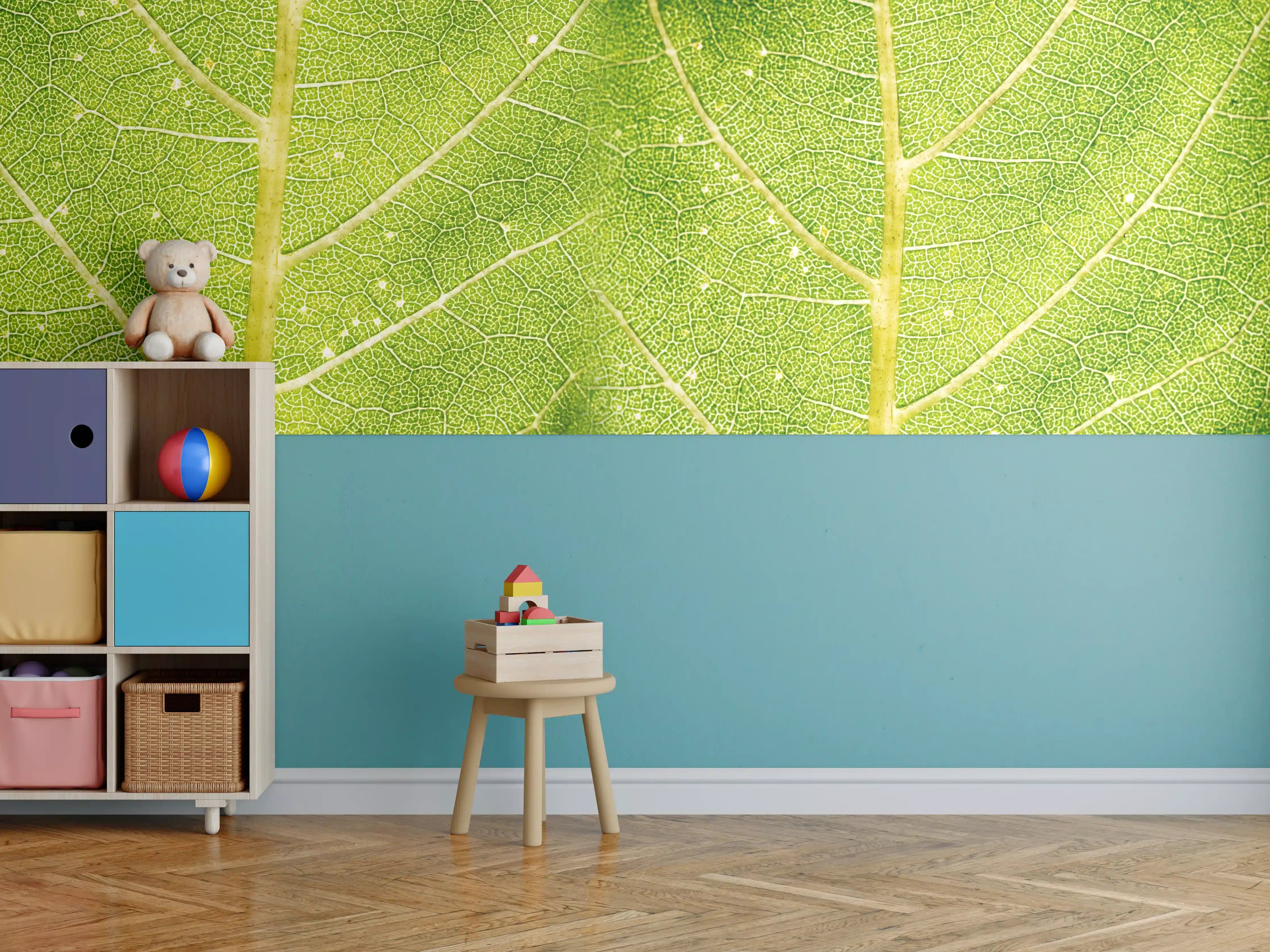Kinderzimmer Wandgestaltung - Grüne Blätterstrukturen in Nahaufnahme