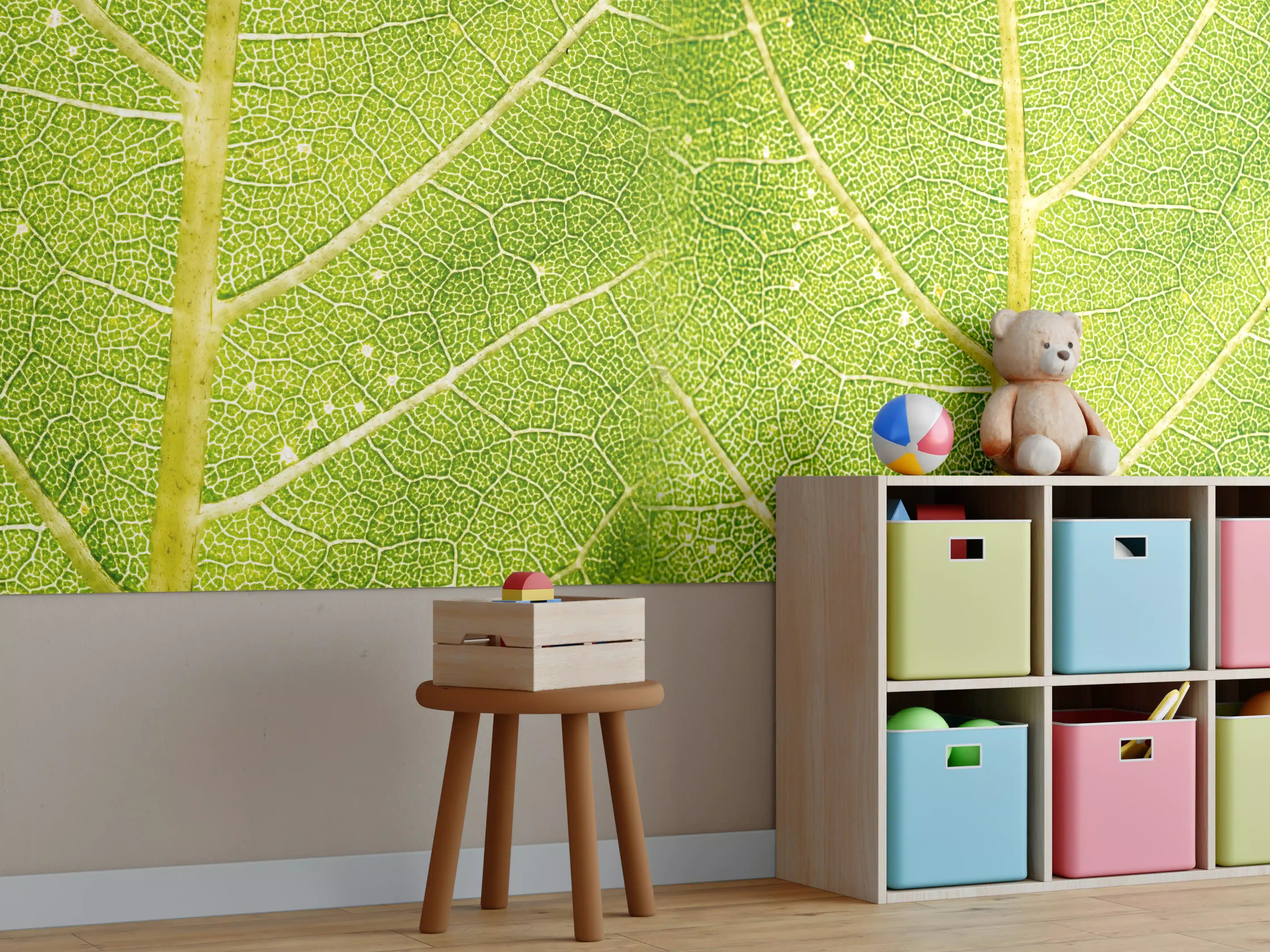 Kinderzimmer Wandgestaltung - Grüne Blätterstrukturen in Nahaufnahme