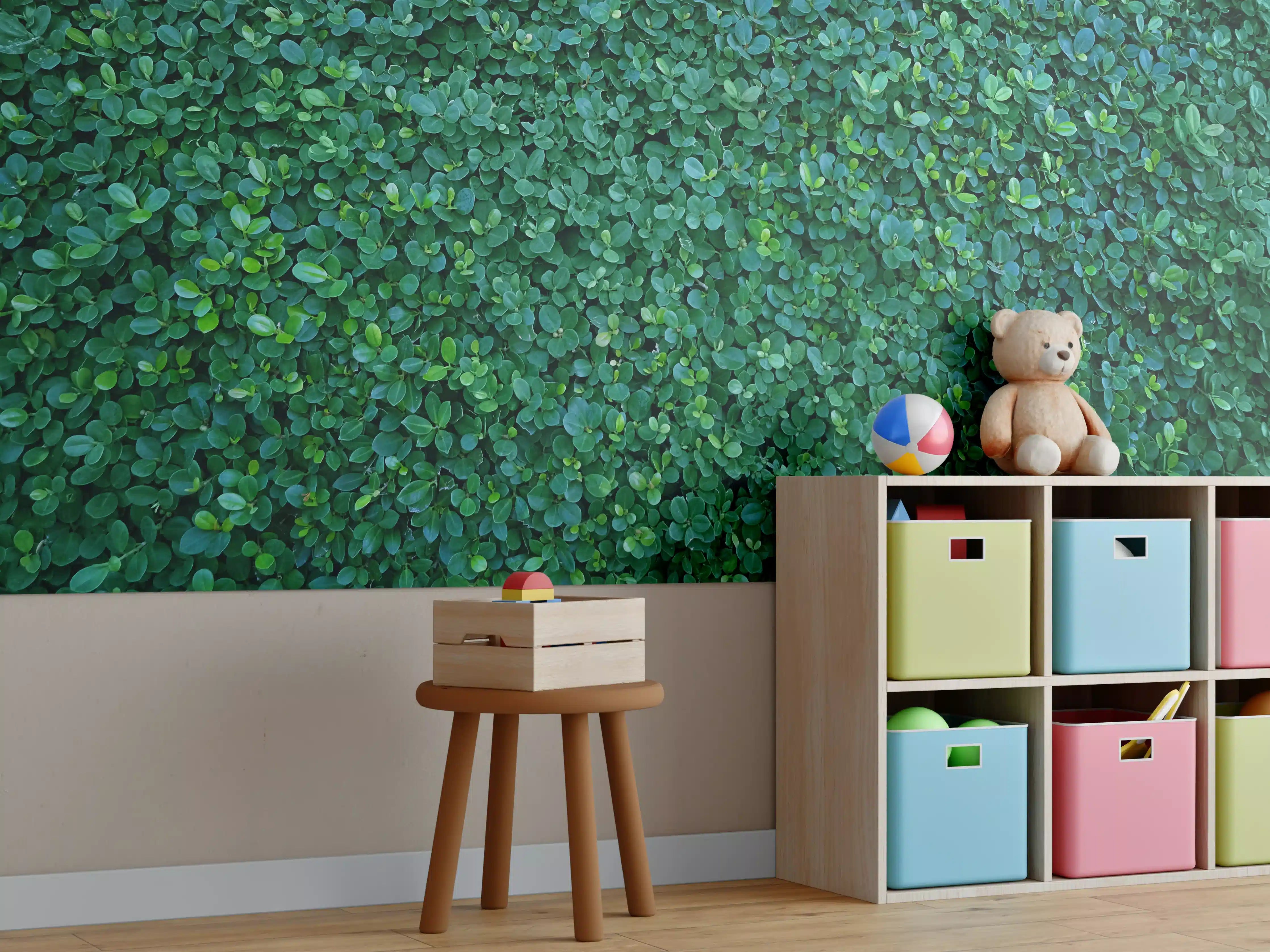 Kinderzimmer Wandgestaltung - Grüne Blätterwand Textur