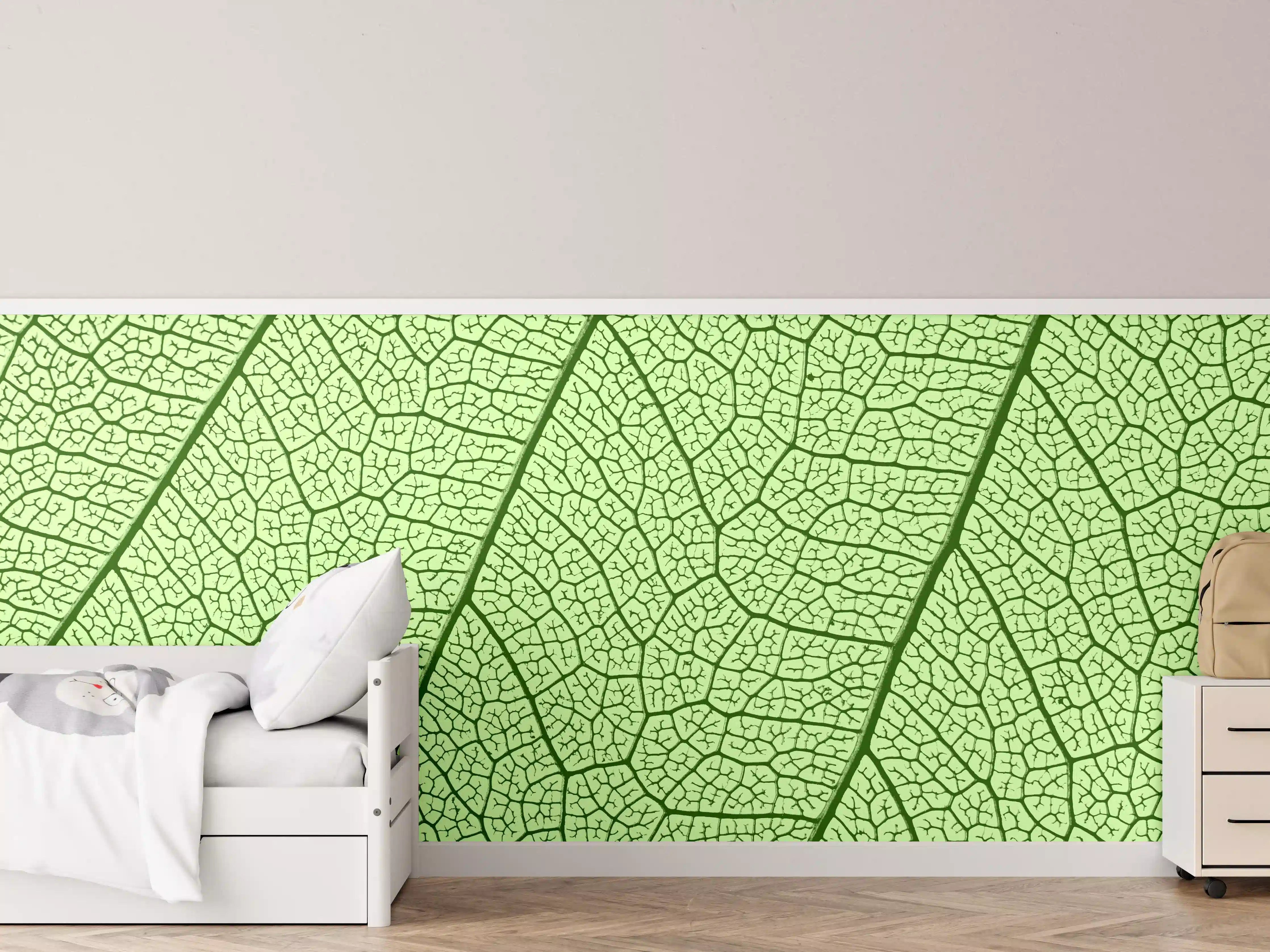 Kinderzimmer Wandgestaltung - Grüne Blattvenen Makroaufnahme