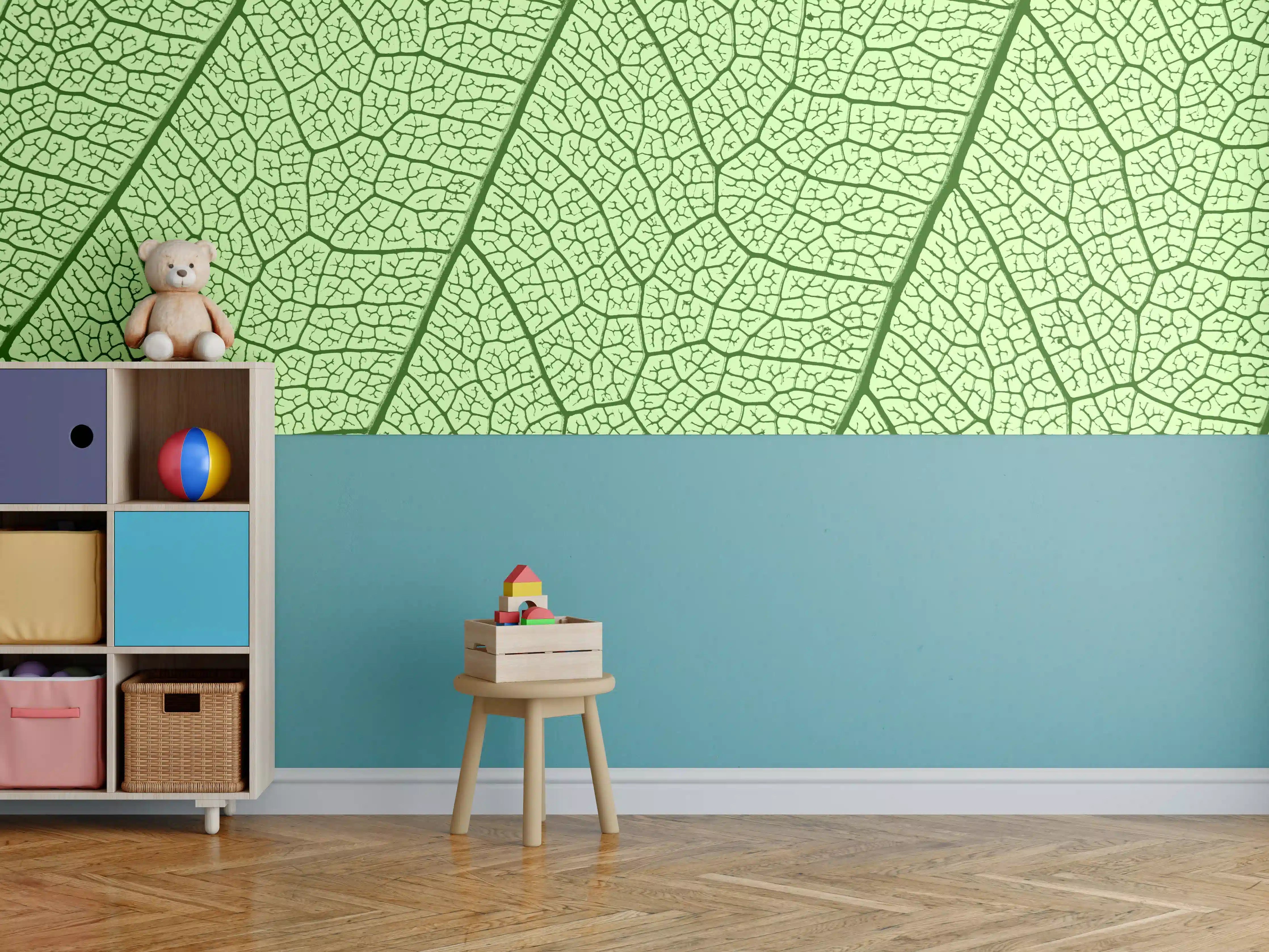 Kinderzimmer Wandgestaltung - Grüne Blattvenen Makroaufnahme