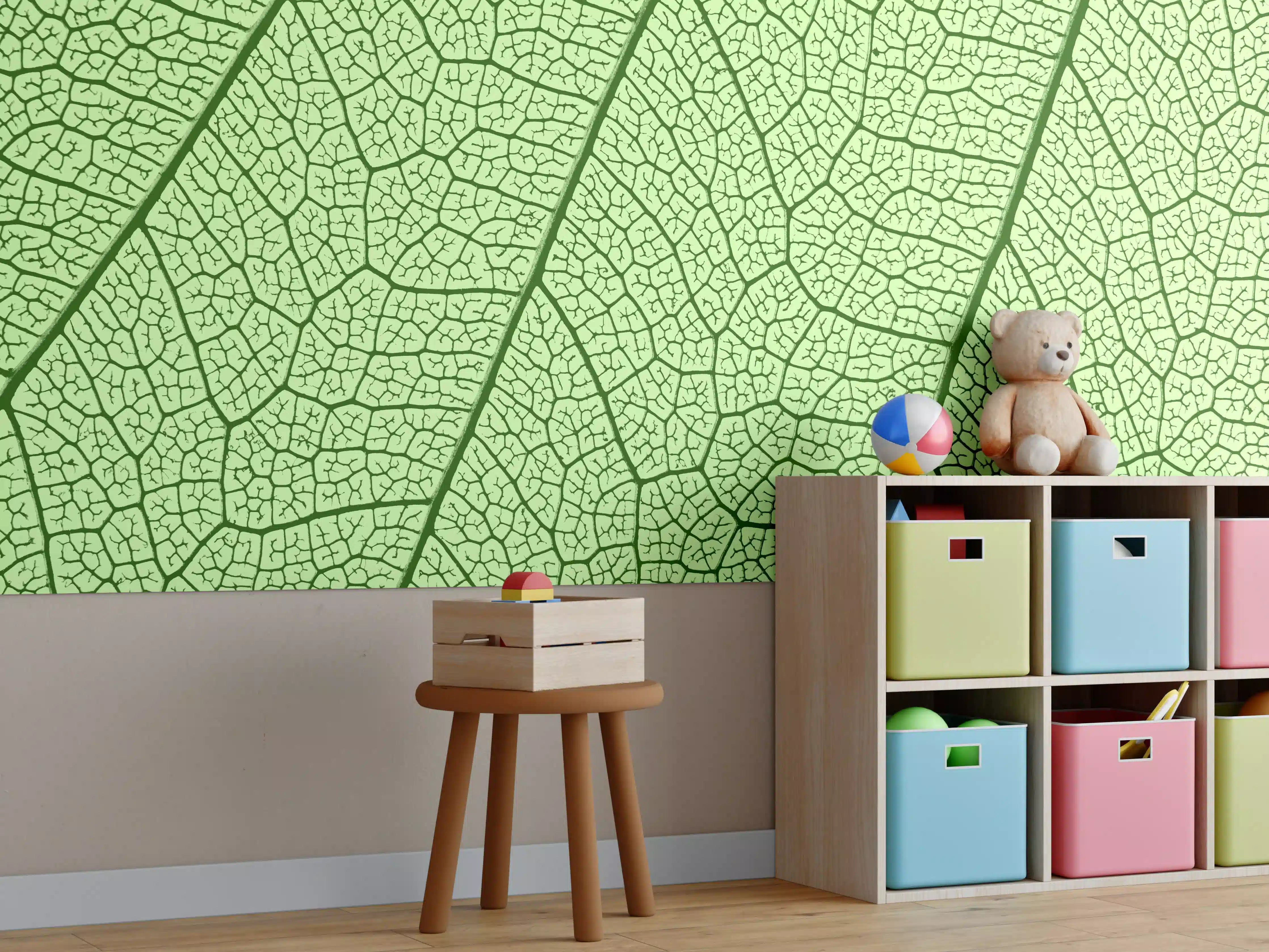 Kinderzimmer Wandgestaltung - Grüne Blattvenen Makroaufnahme