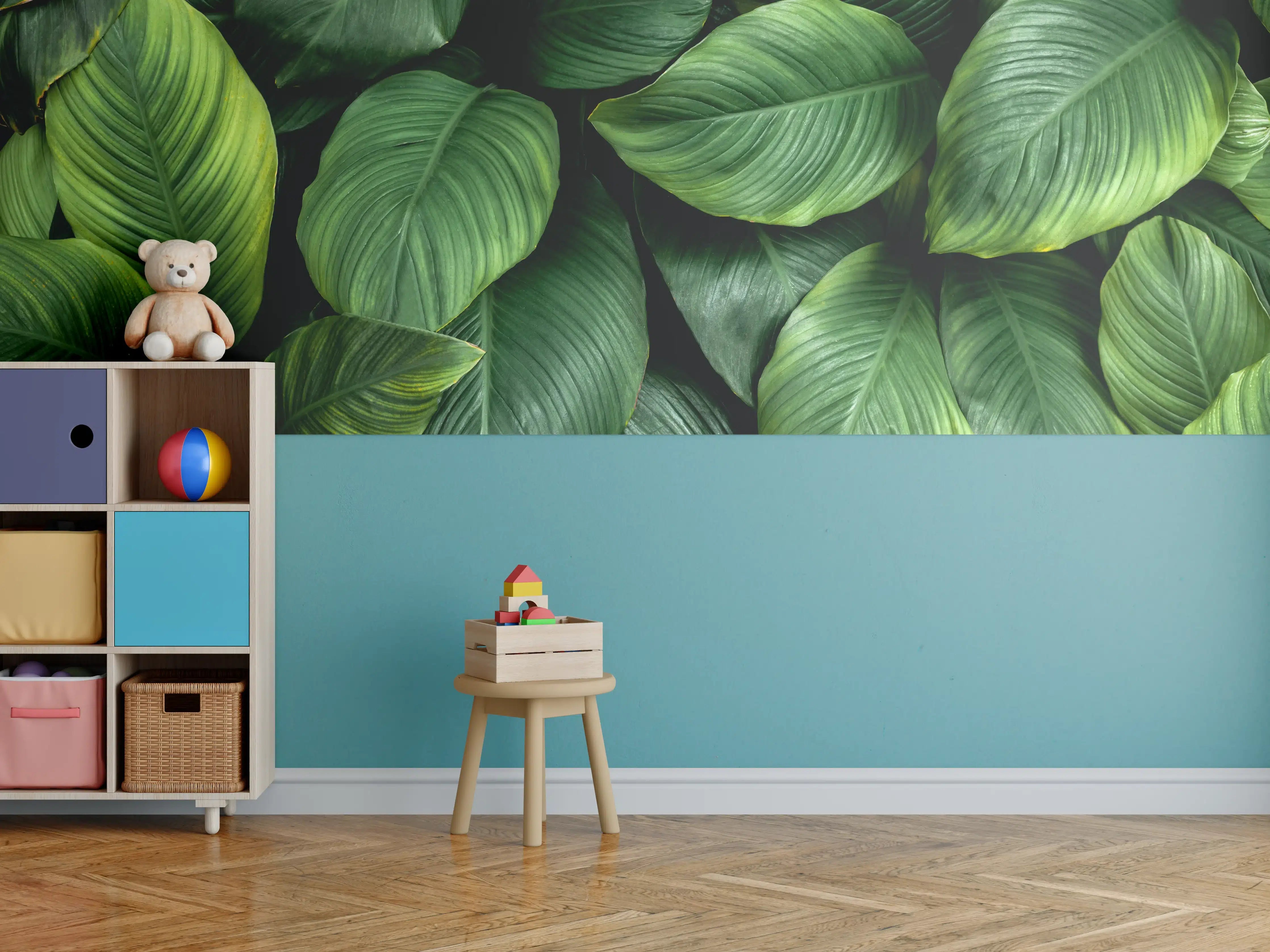 Kinderzimmer Wandgestaltung - Grüne Blattwelt in Nahaufnahme