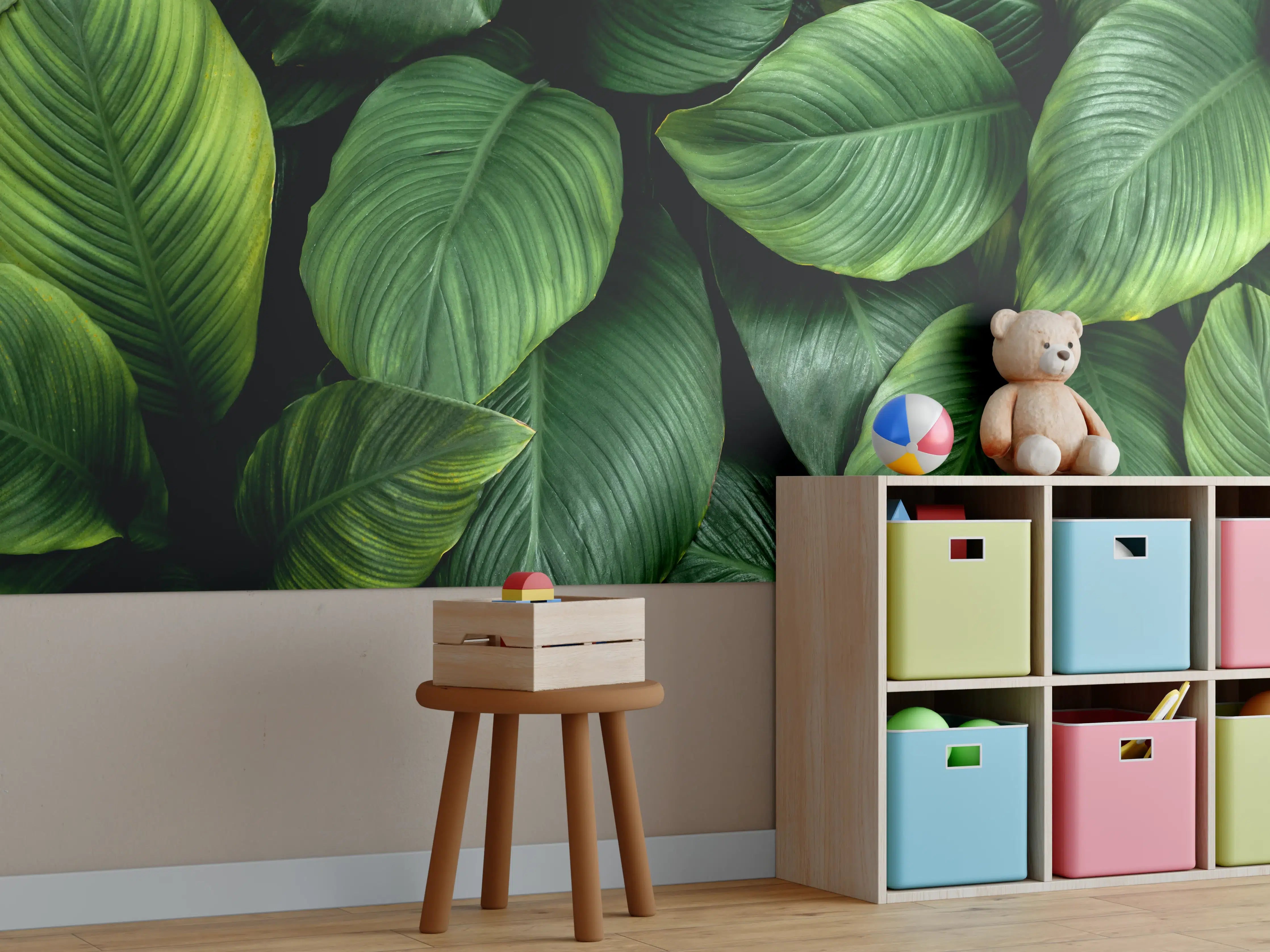 Kinderzimmer Wandgestaltung - Grüne Blattwelt in Nahaufnahme